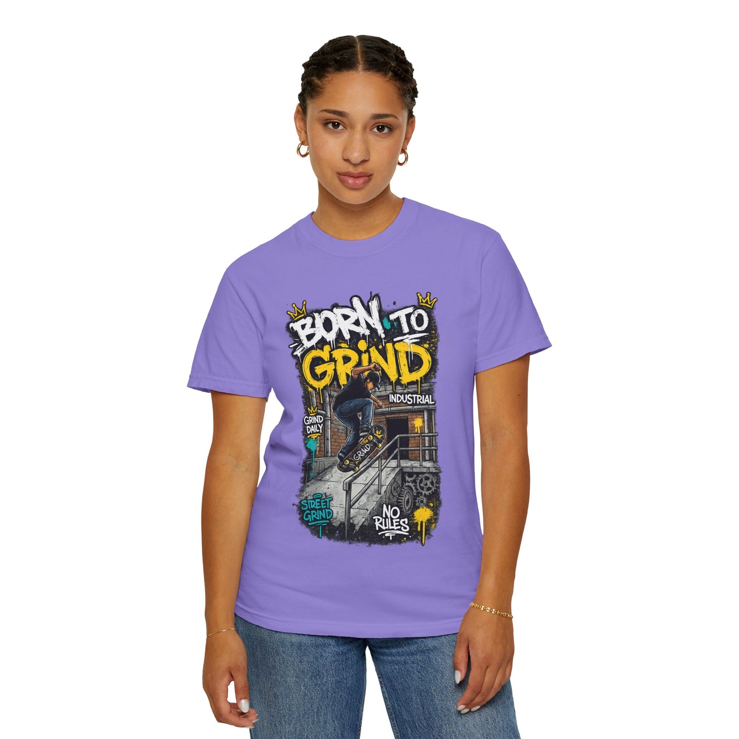 Born to Grind skateboarding graphic T-shirt | Skateboarder street art tee
