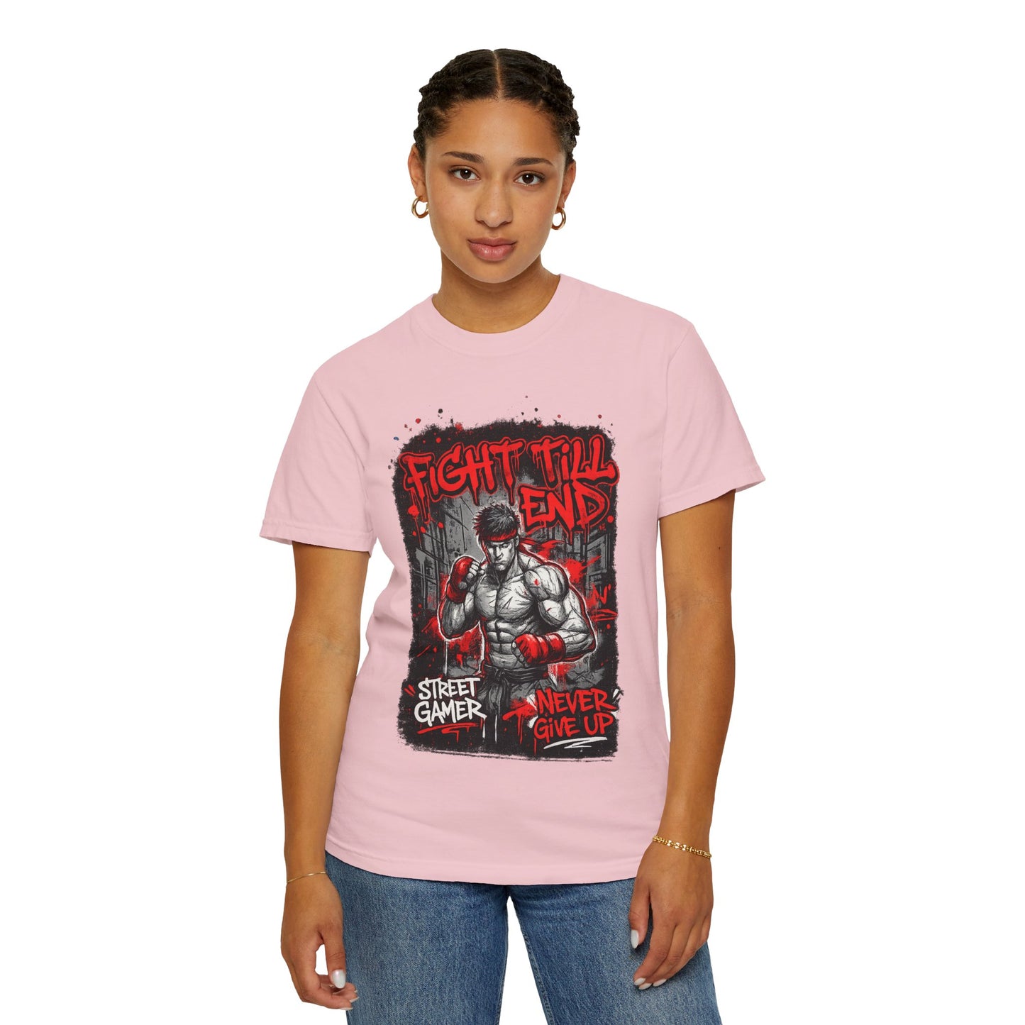 Fight Till End Gamer T-Shirt — 'Street Gamer, Never Give Up' Motivational Tee