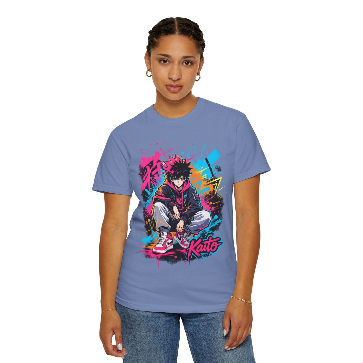 Kaito Streetwear Anime Tee — Neon Graffiti Urban Graphic T-Shirt