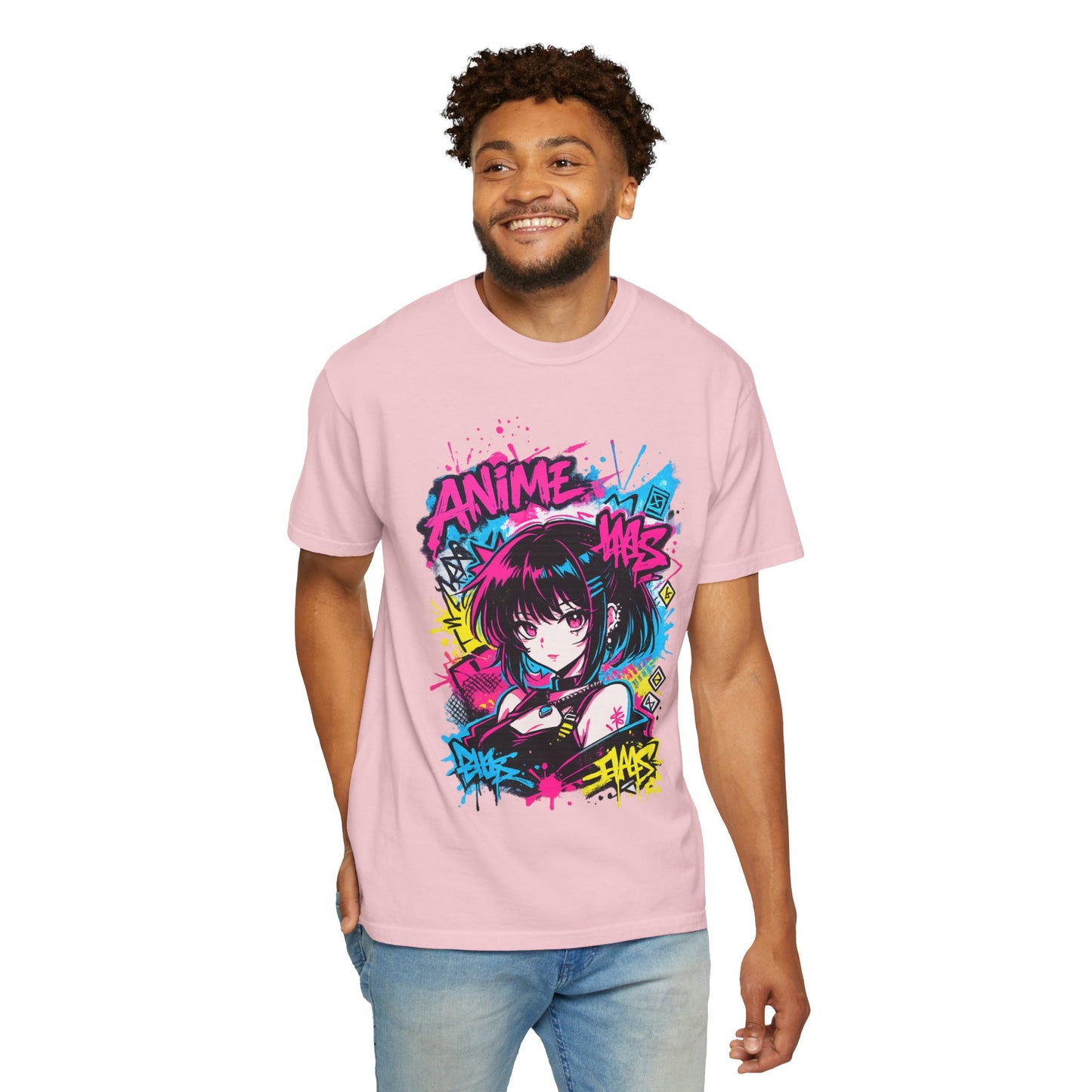Anime Graffiti Girl T-Shirt — Neon Vaporwave Otaku Tee