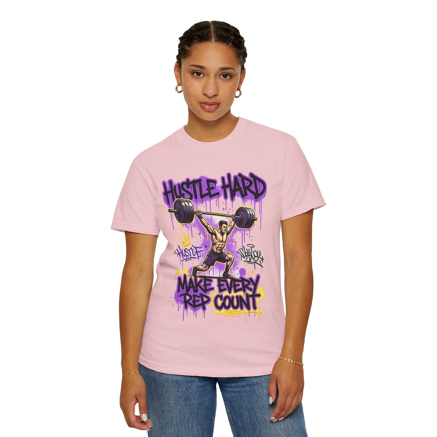 Hustle Hard Make Every Rep Count T-Shirt | Weightlifting Gym Graphic