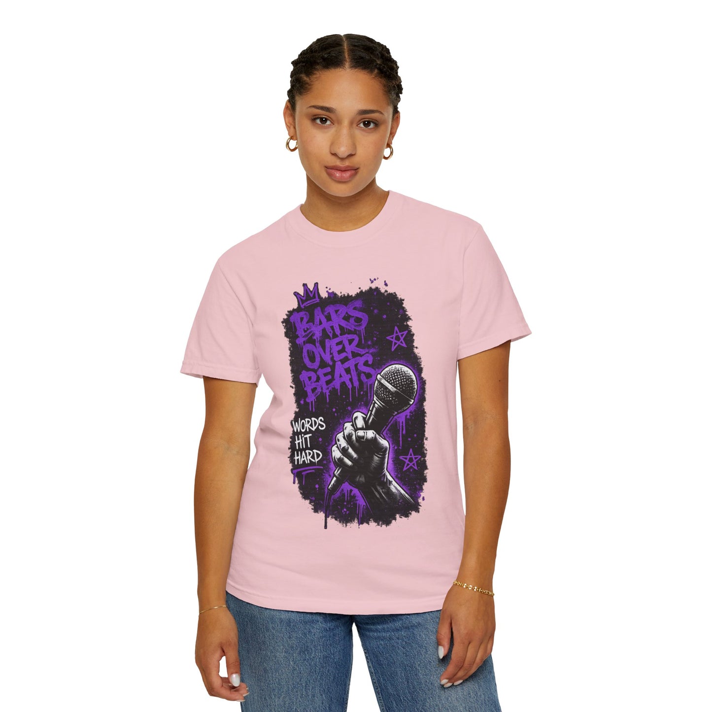Bars Over Beats Microphone T‑Shirt — "Words Hit Hard" Rap Graphic Tee