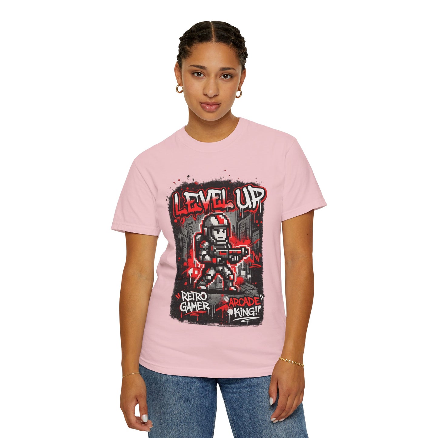 Level Up Retro Gamer T-Shirt — Arcade King Pixel Shooter Tee