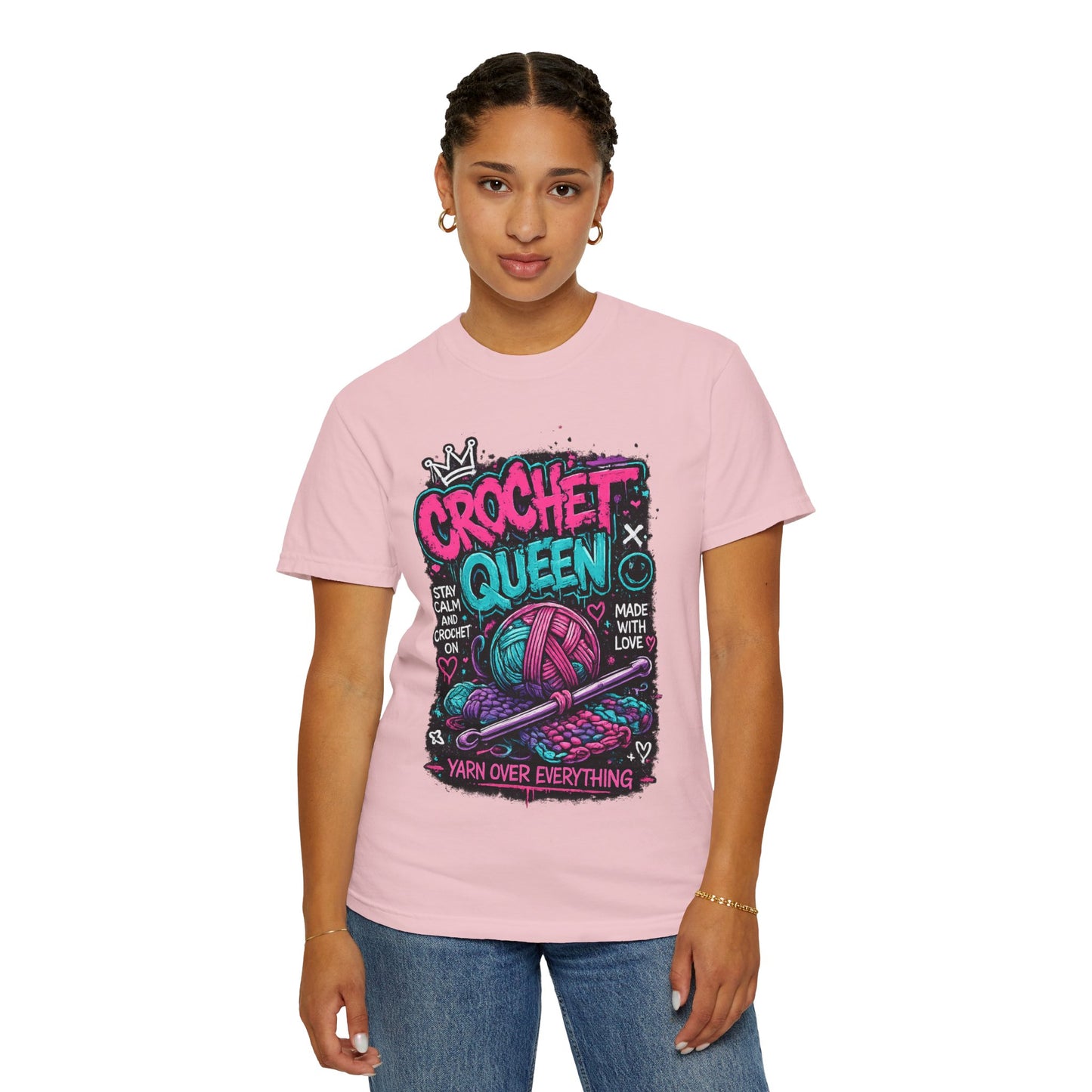 Crochet Queen T-Shirt — Yarn Over Everything Graphic Tee for Crafters