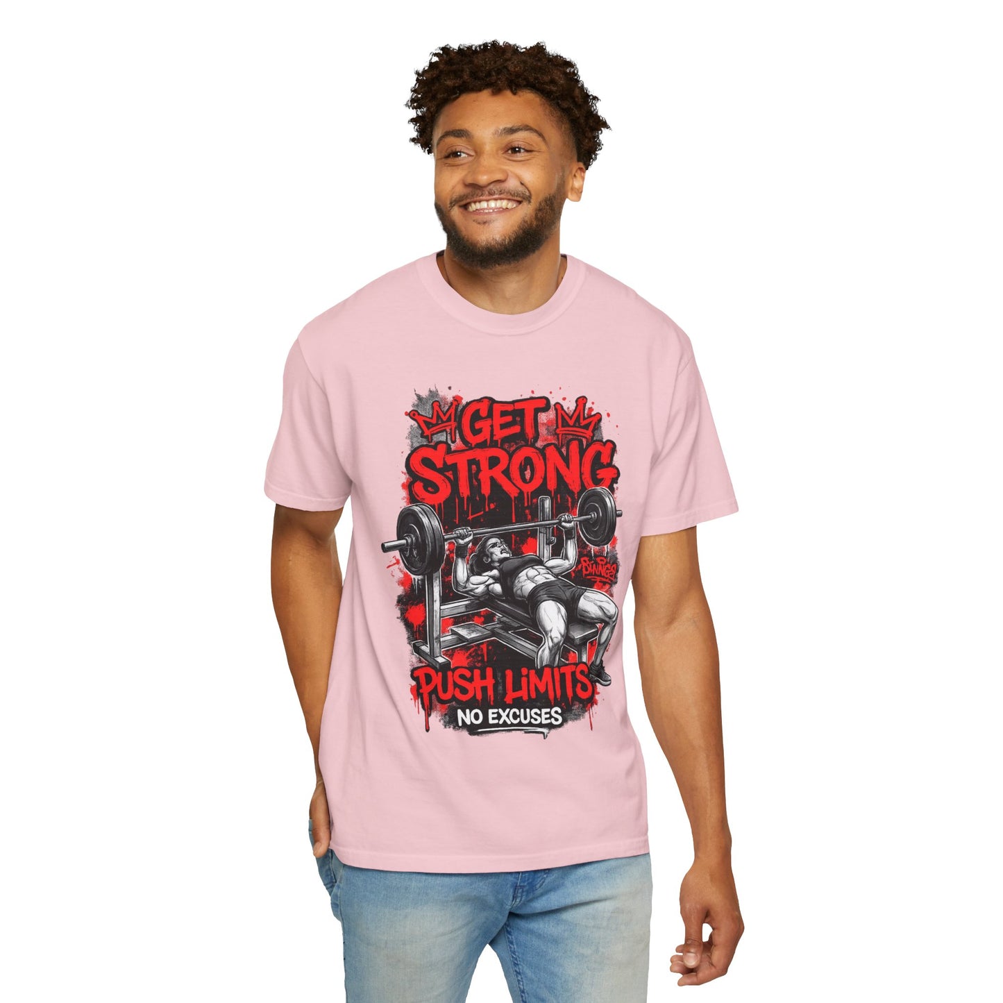 Get Strong Bench Press T-Shirt — Push Limits, No Excuses Gym Tee