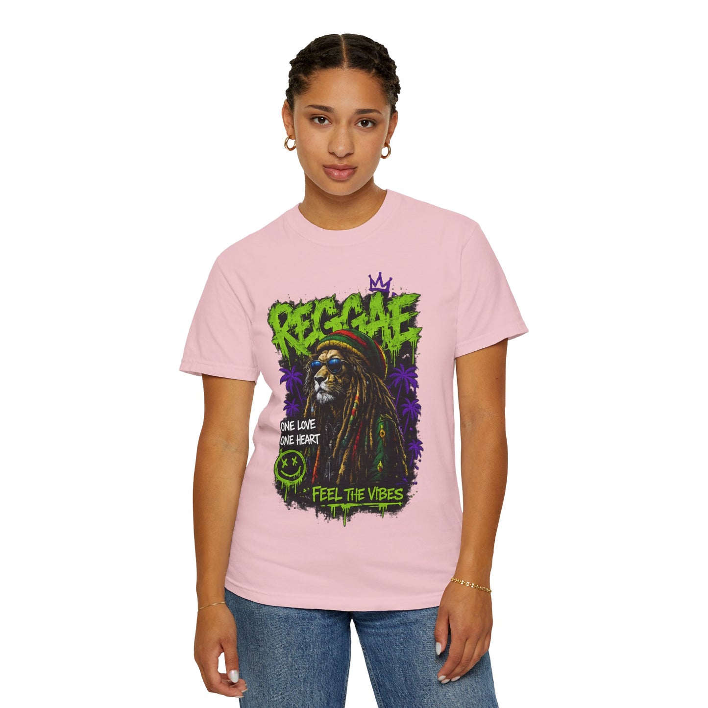 Reggae Lion T-Shirt — "One Love One Heart" Feel the Vibes Graphic Tee