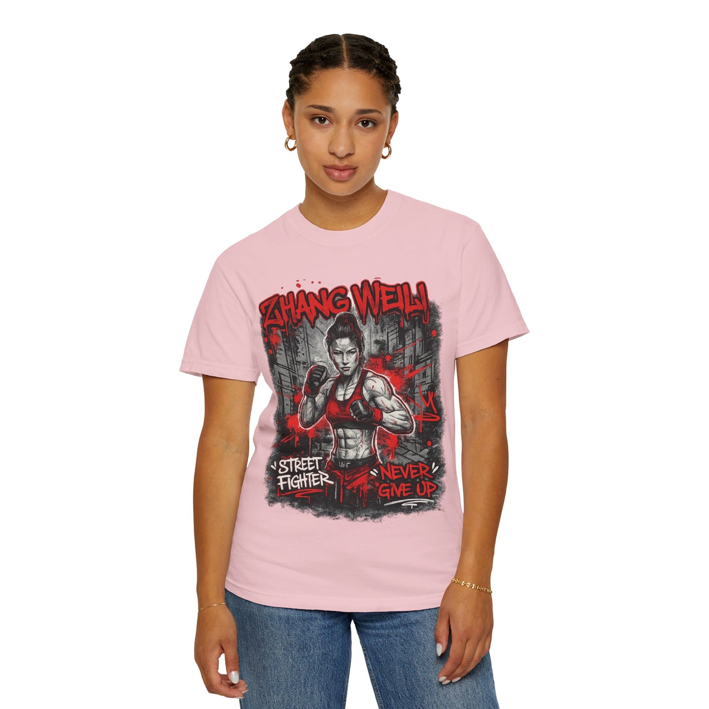 UFC Fighter Female T‑Shirt — "Never Give Up" Motivational Fight Tee