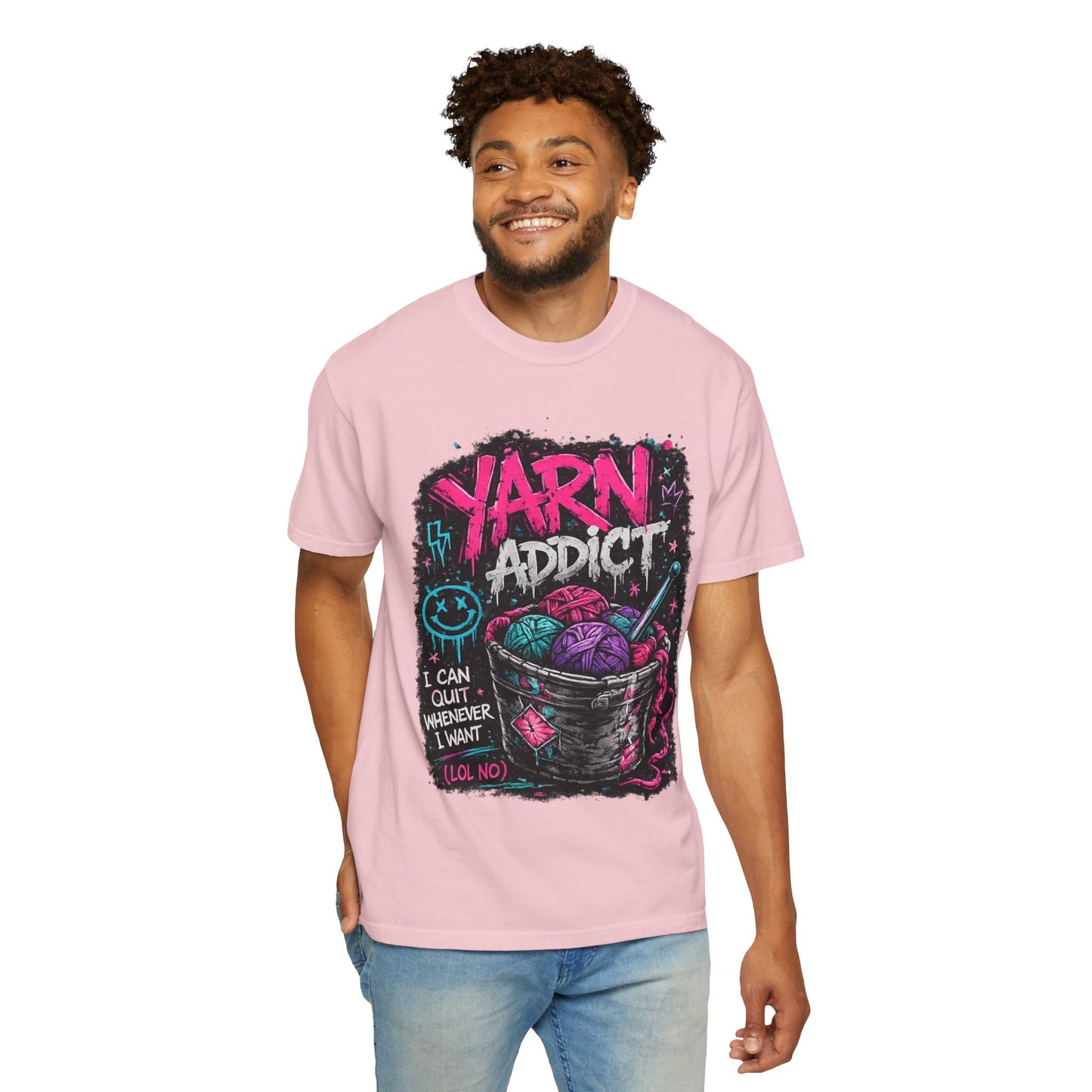 Yarn Addict T-Shirt — Funny Knitting/Crochet Graphic Tee ("I Can Quit Whenever I Want")