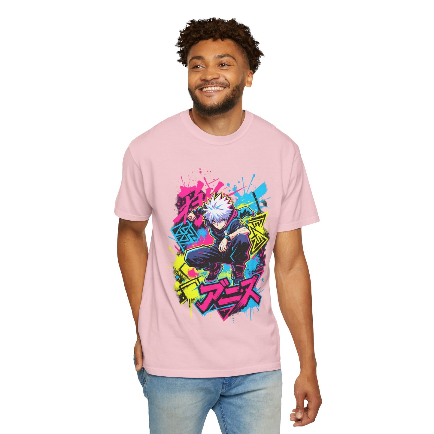 Anime Graphic T-Shirt — Vibrant Neon Jujutsu Kaisen Style Design