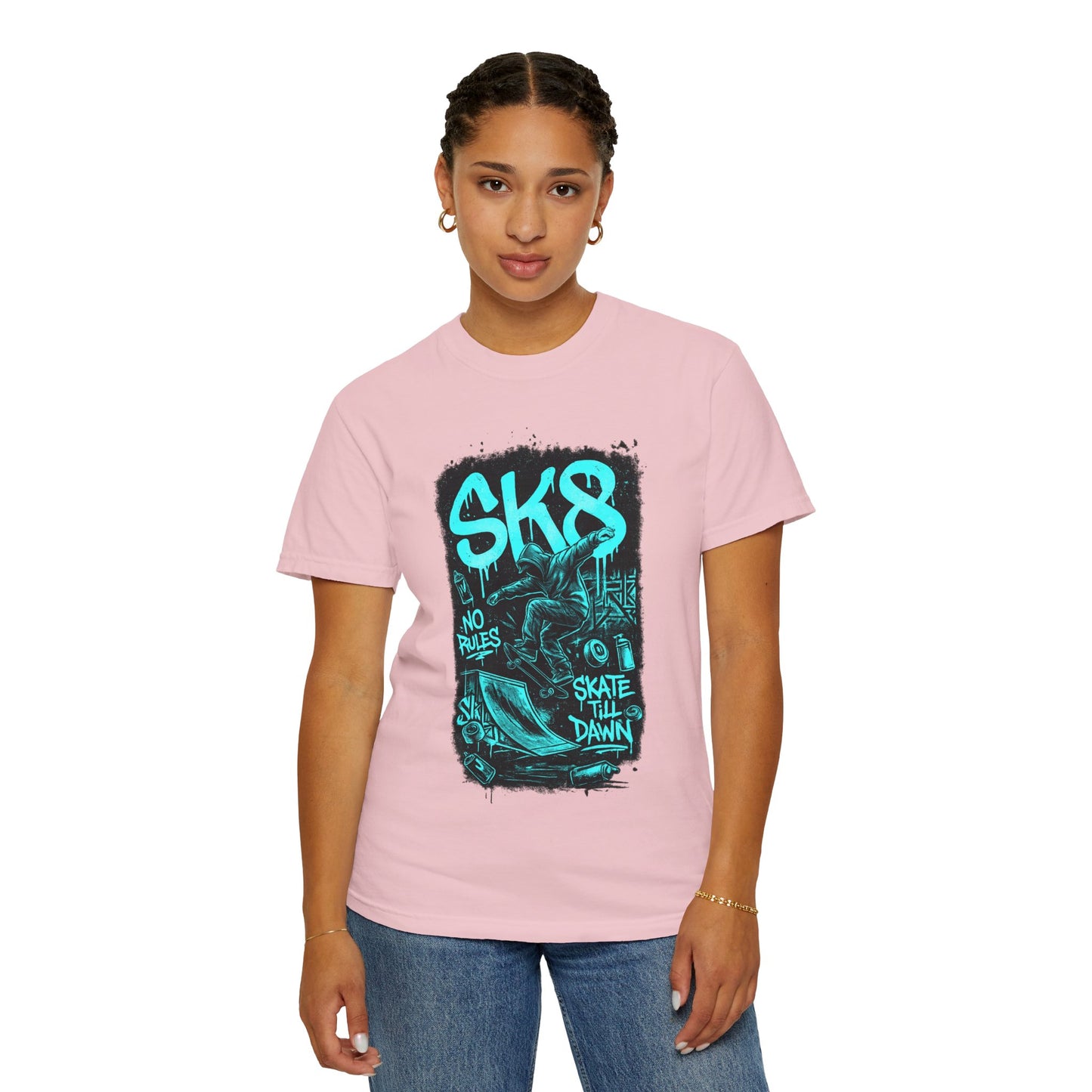 SK8 Skateboard Graphic T-Shirt — 'SK8' No Rules Skate Till Dawn Tee