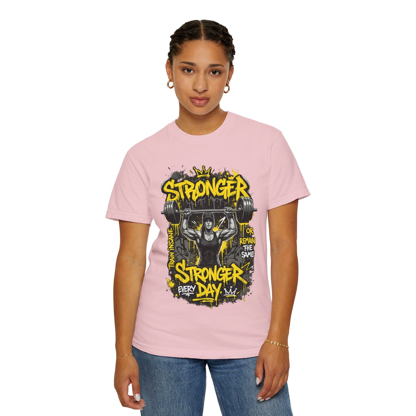 Stronger Every Day weightlifter graphic tee
