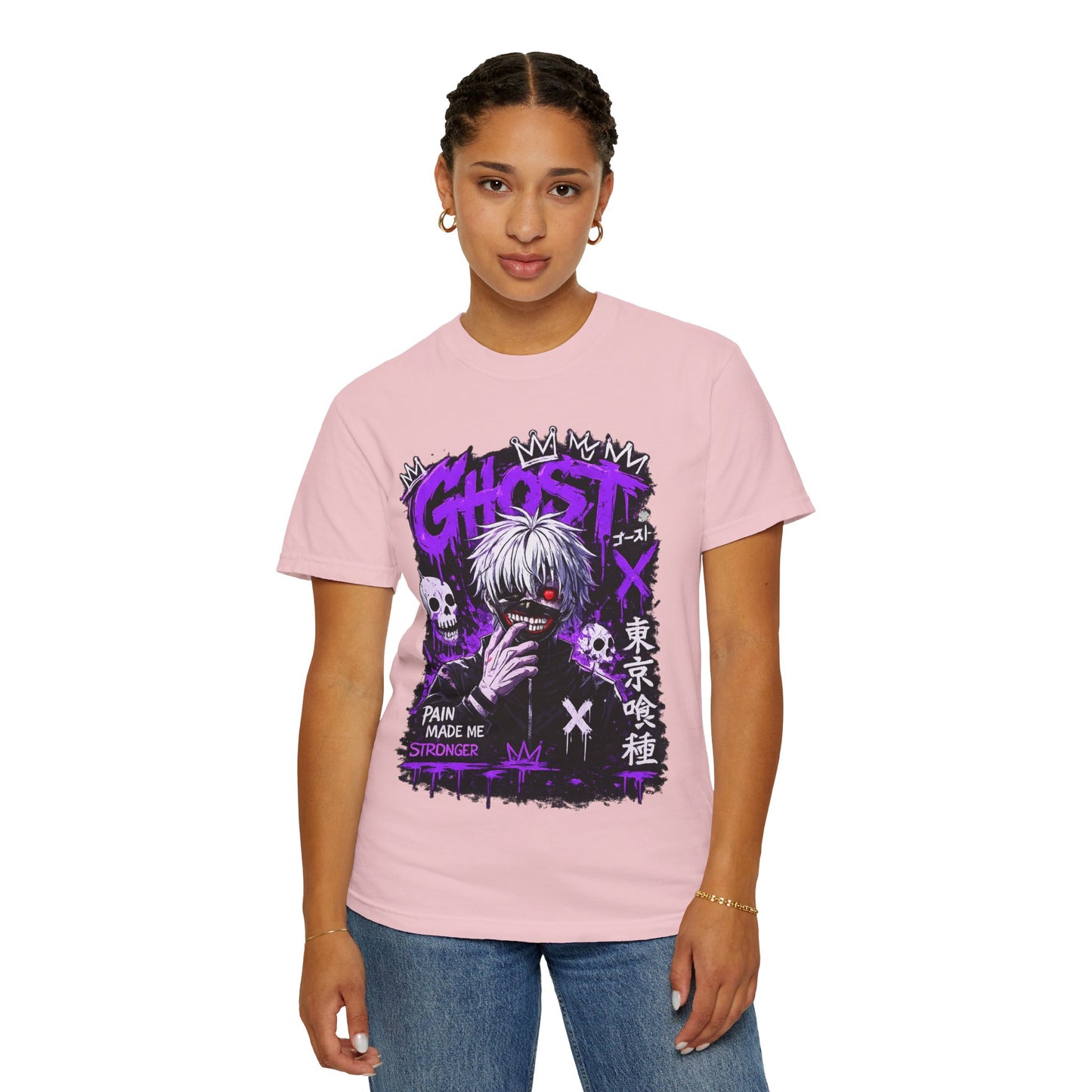 Ghost Anime T-Shirt — Tokyo Ghoul Style Graphic Tee ("Pain Made Me Stronger")