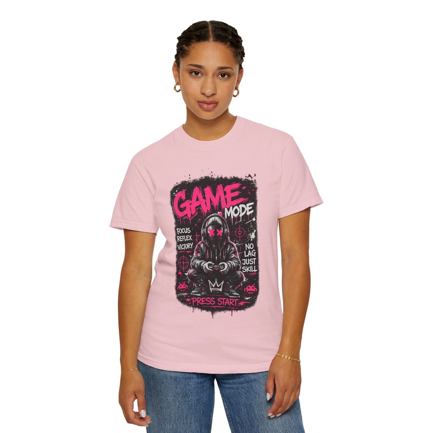 Game Mode Gamer Skull joystick graphic T-Shirt | Press Start gaming design