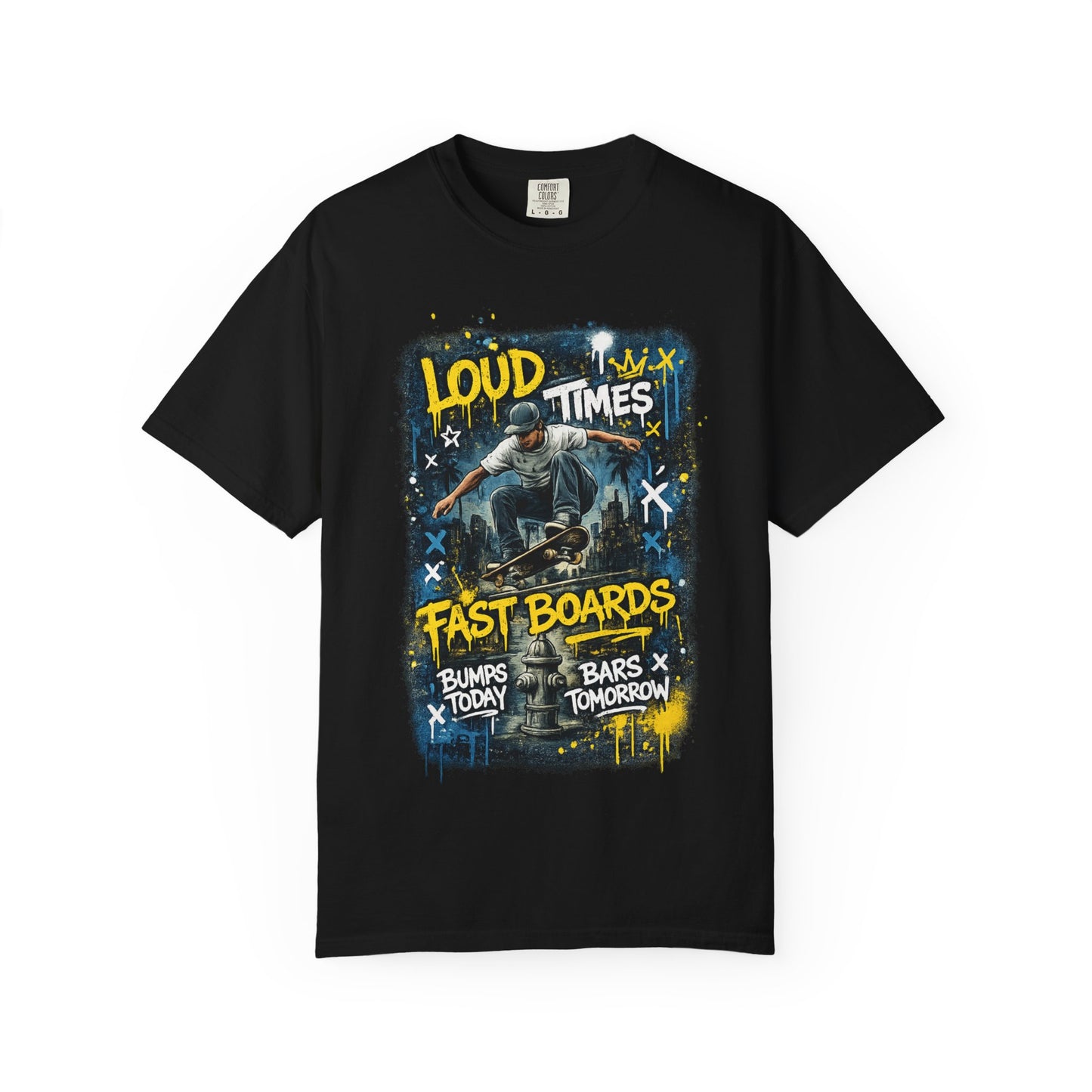 Skateboard Graphic T-Shirt — "Loud Times, Fast Boards" Vintage Skate Tee