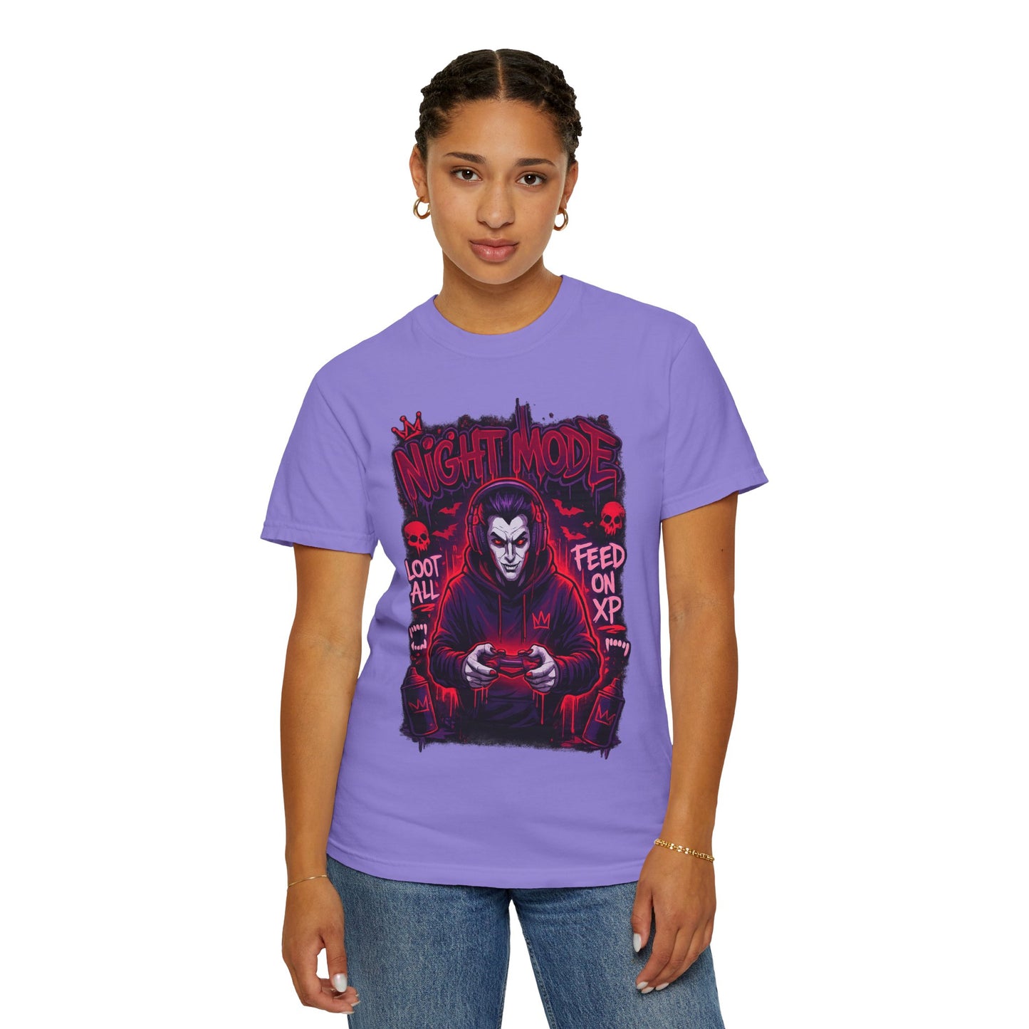 Night Mode Gamer Skeleton hoodie T-Shirt | Loot All Feed on XP