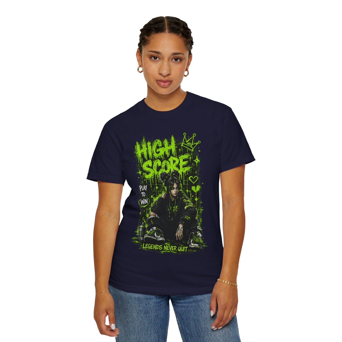 High Score Graphic T-Shirt — 'High Score: Legends Never Quit' Gamer Tee