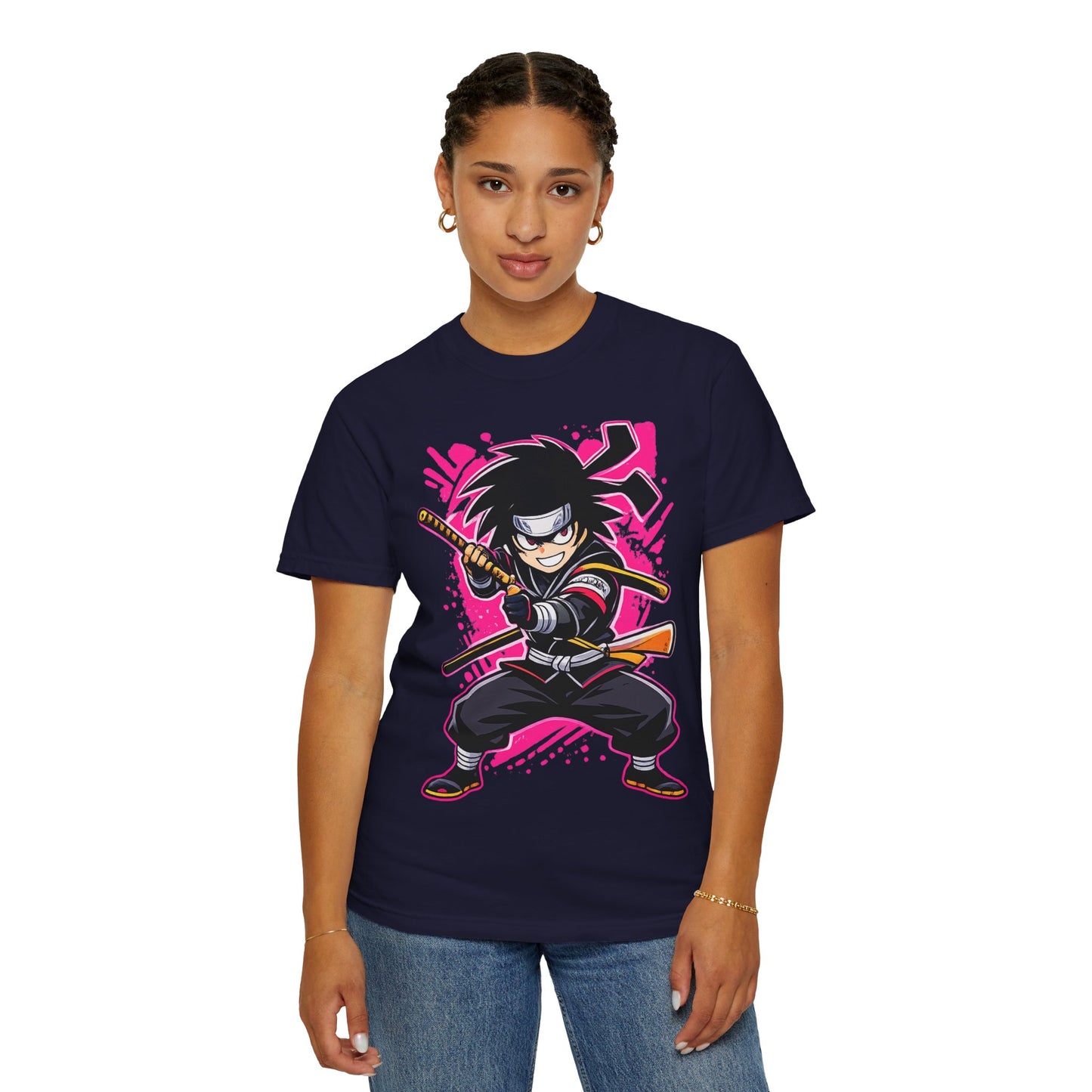 Ninja Warrior Graphic T-Shirt — Fierce Samurai Cartoon Tee for Anime Fans