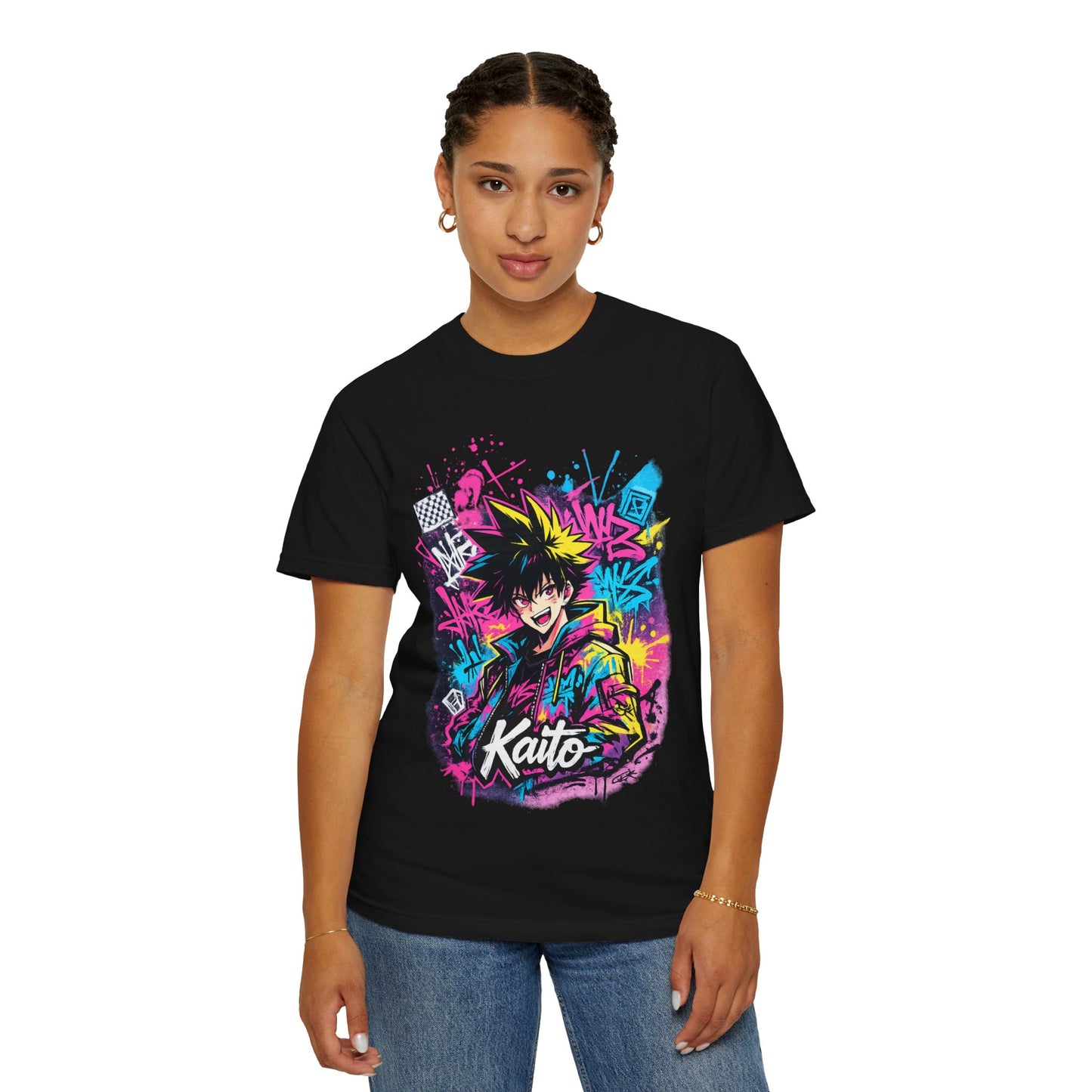 Kaito Anime Streetwear T-Shirt — Neon Graffiti Character Tee