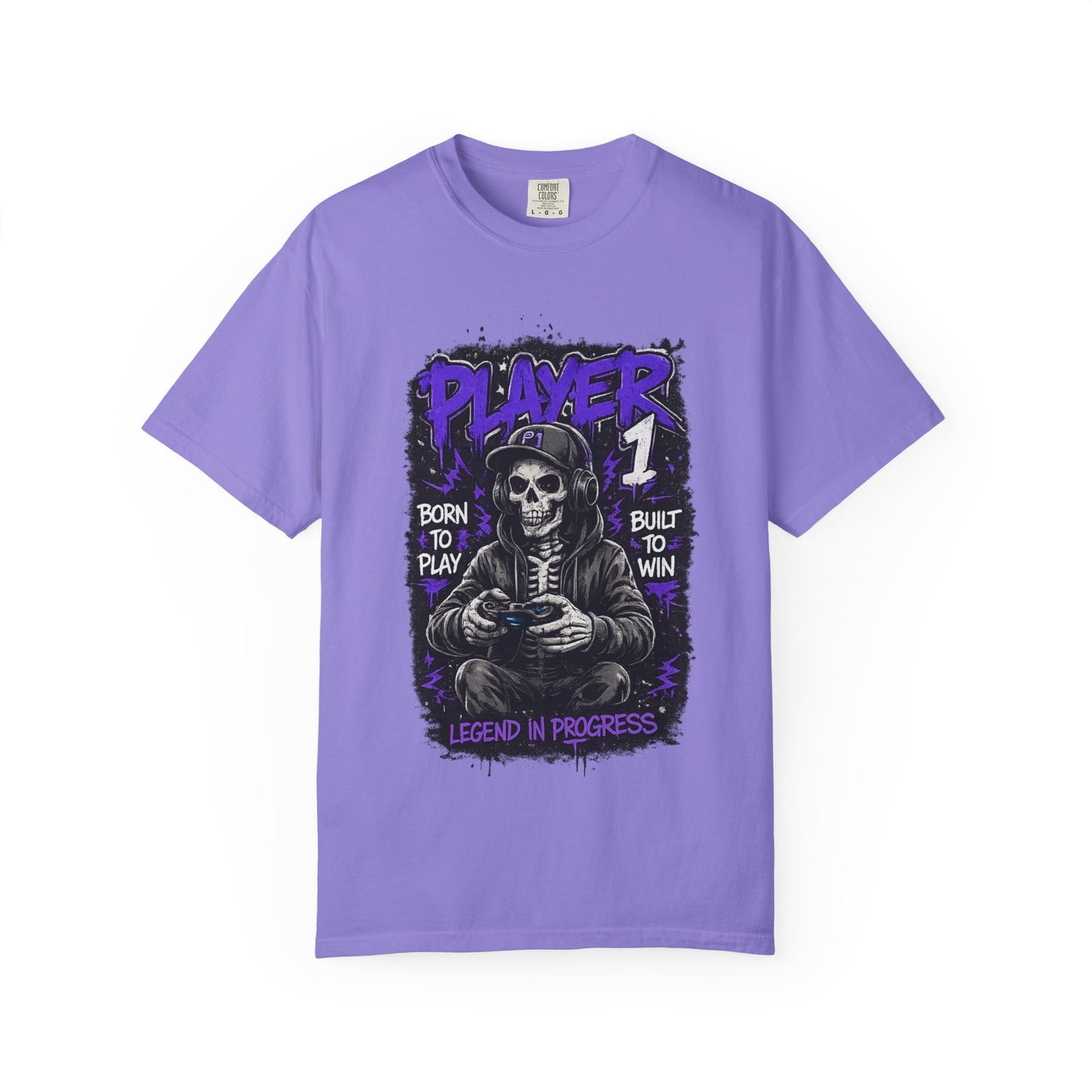 Grim Reaper Gamer Player 1 T-Shirt | Skull Skeleton Video Game Graphic