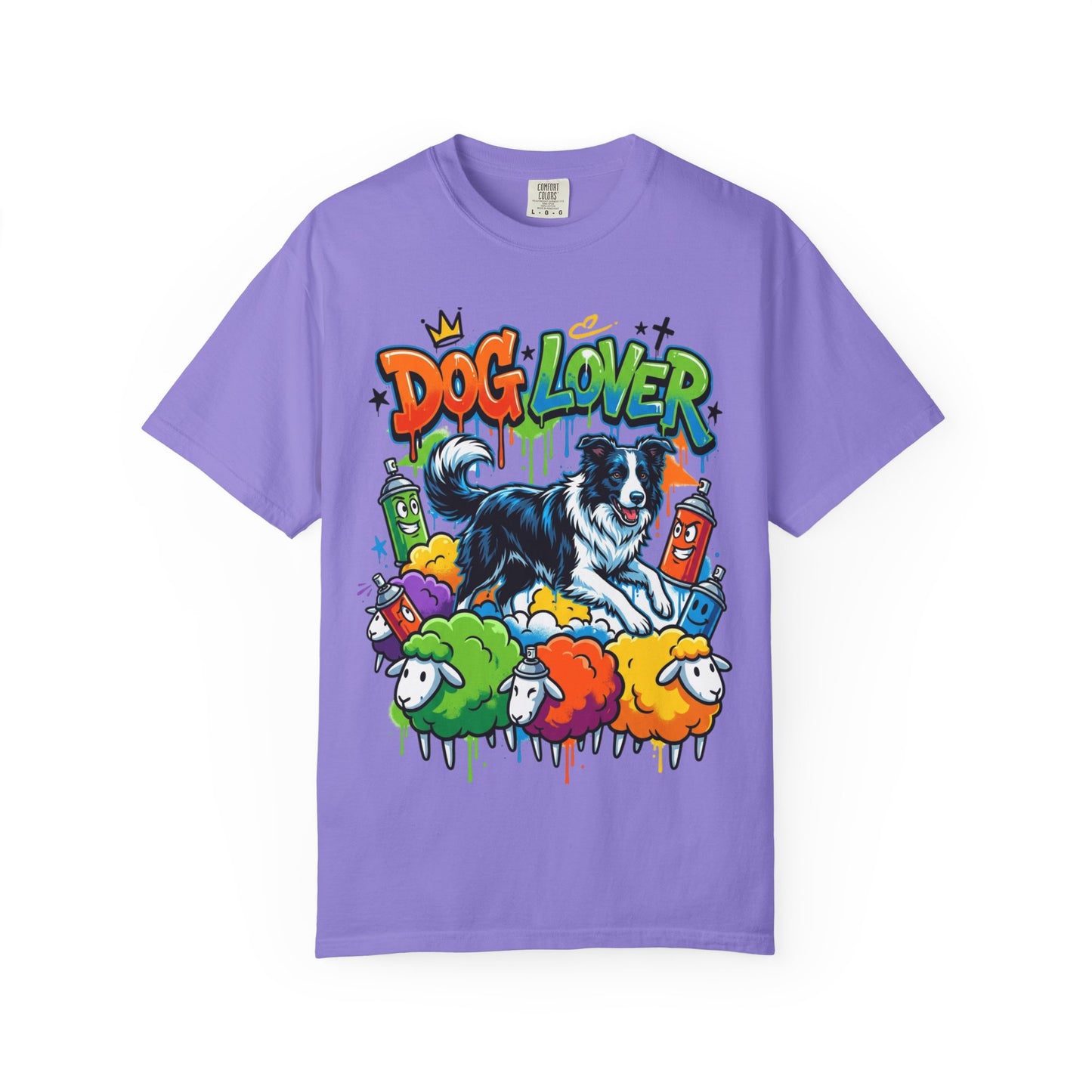 Dog Lover Graffiti T-Shirt — Colorful Border Collie Street Art Tee