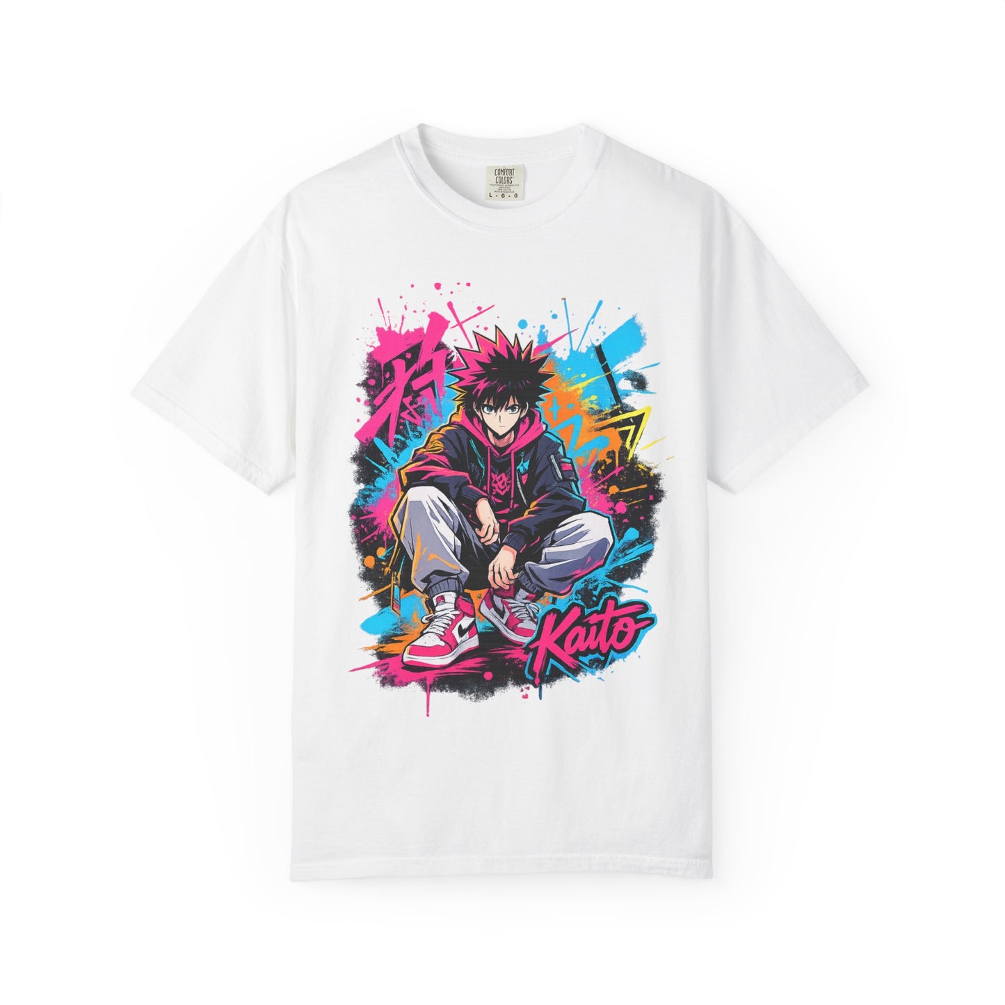 Kaito Streetwear Anime Tee — Neon Graffiti Urban Graphic T-Shirt