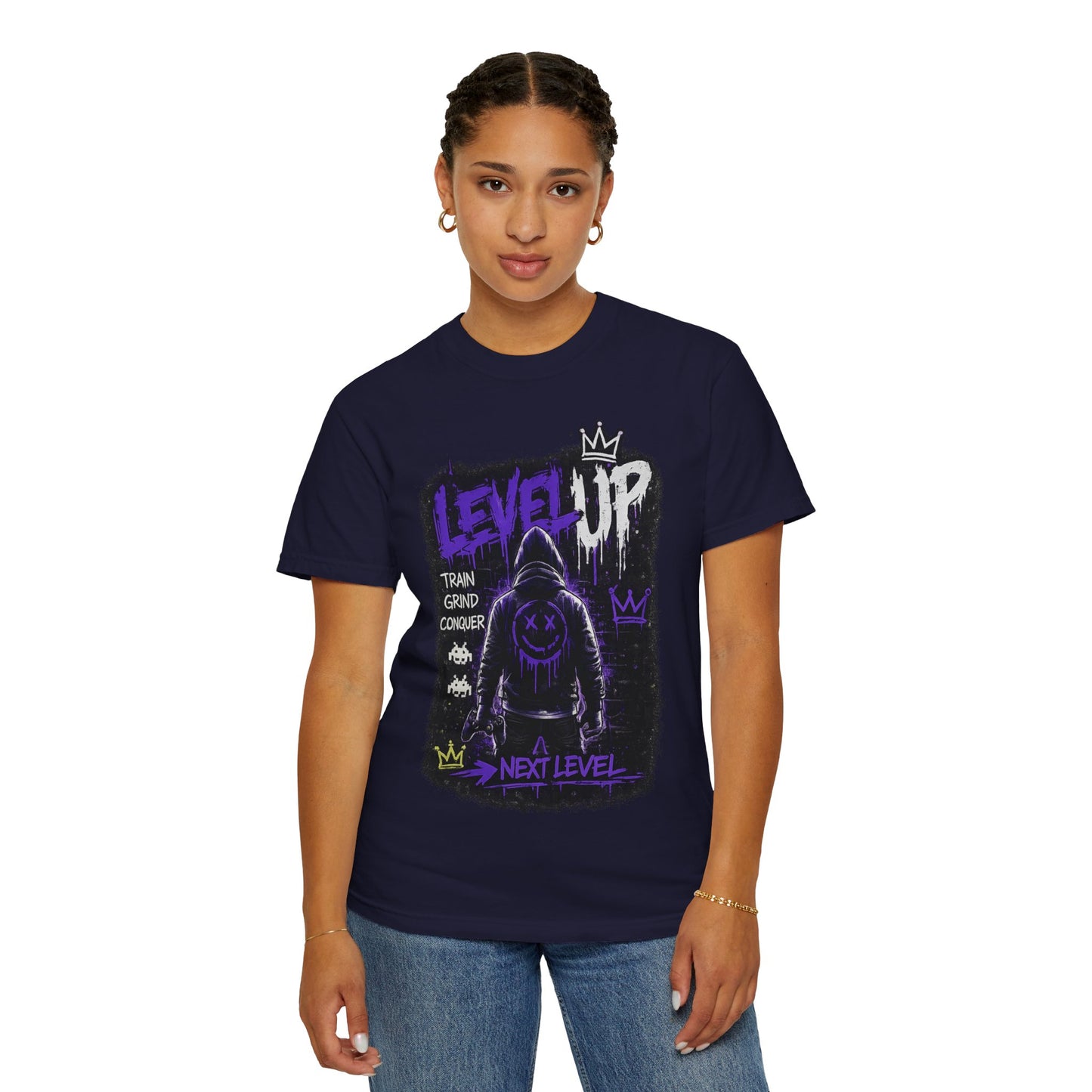 Level Up Graphic T-Shirt — 'Train Grind Conquer' Next Level Gamer Tee