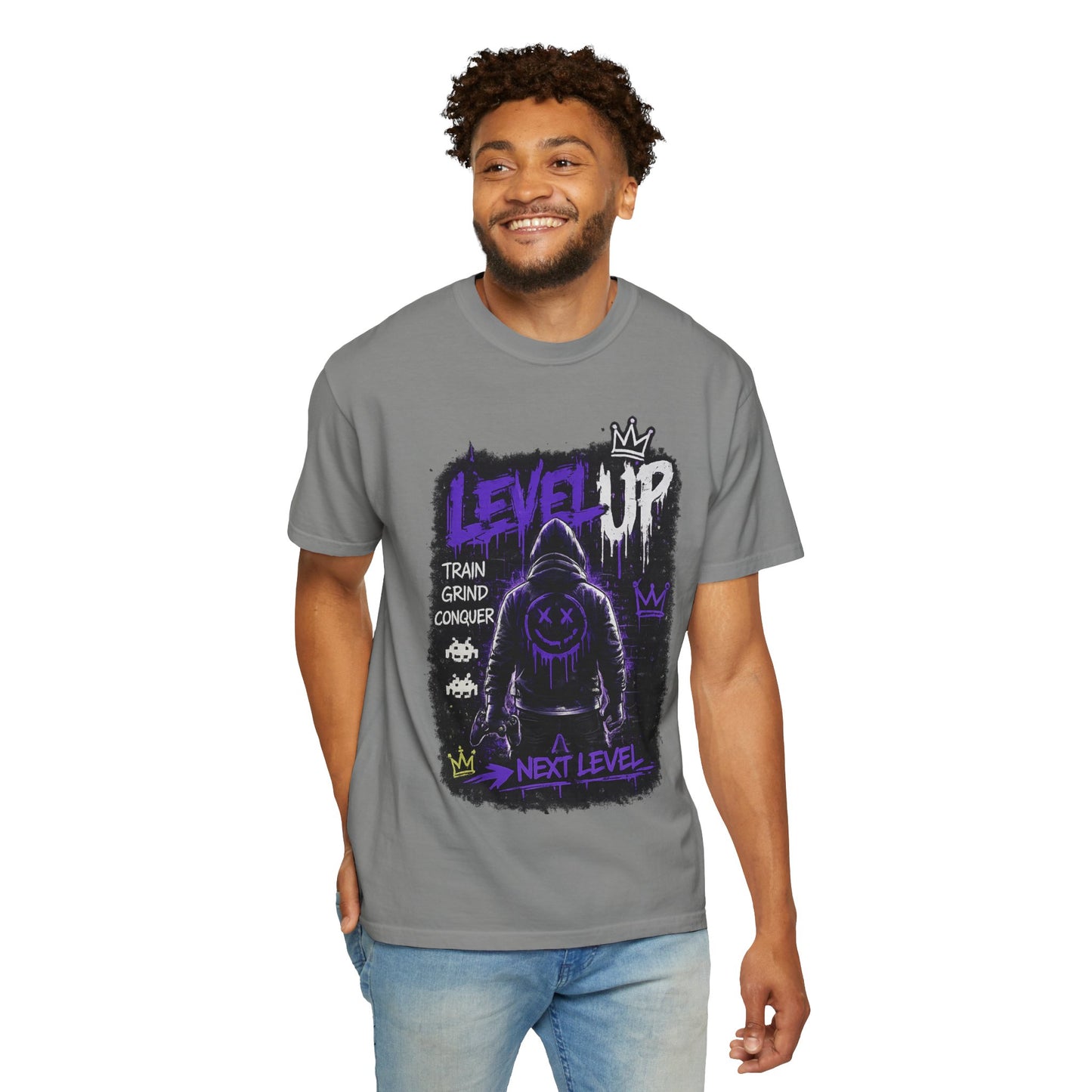 Level Up Graphic T-Shirt — 'Train Grind Conquer' Next Level Gamer Tee