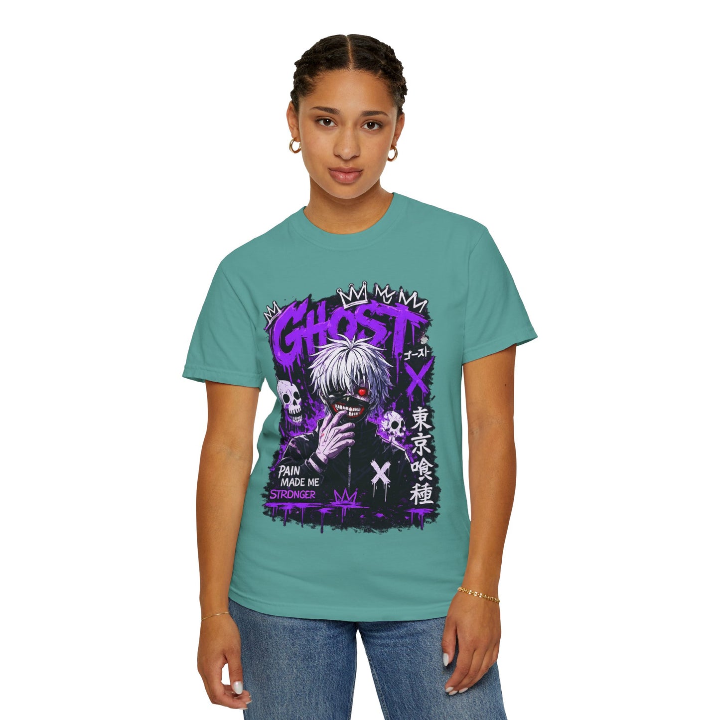 Ghost Anime T-Shirt — Tokyo Ghoul Style Graphic Tee ("Pain Made Me Stronger")