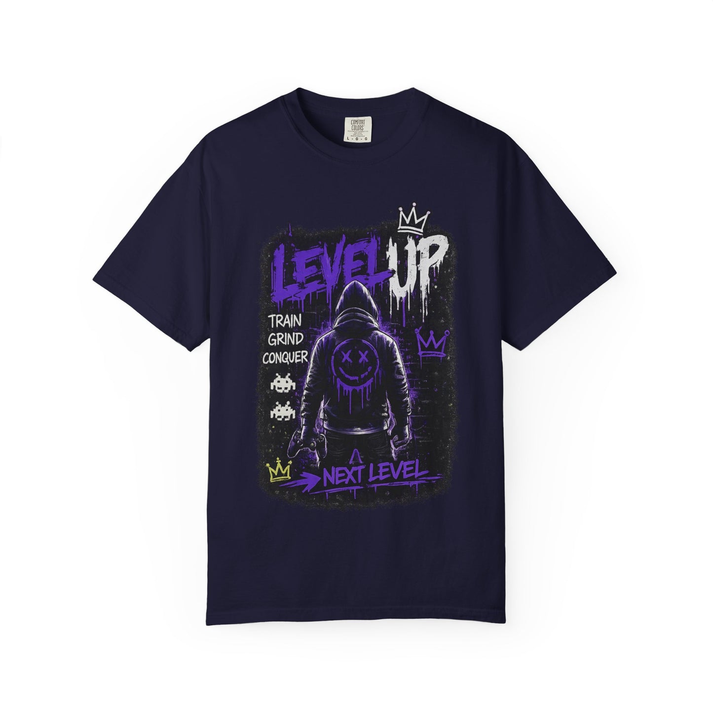 Level Up Graphic T-Shirt — 'Train Grind Conquer' Next Level Gamer Tee