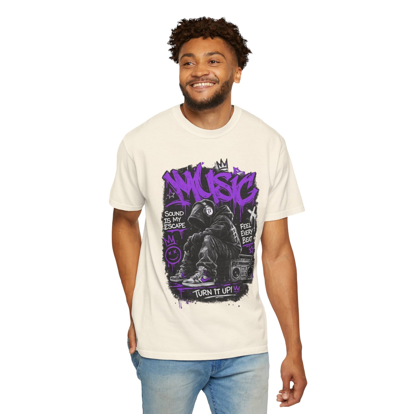 Music Graffiti Streetwear T-Shirt | Hip Hop Boombox Illustration