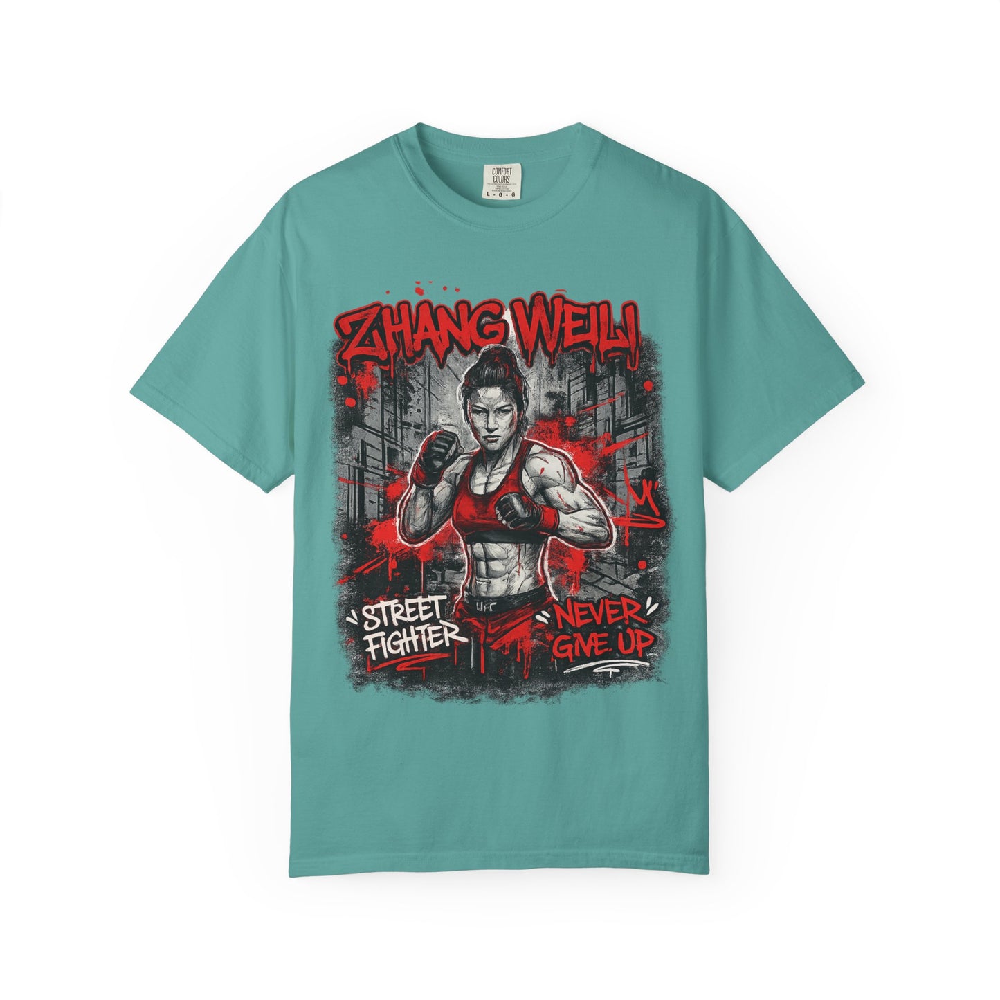 UFC Fighter Female T‑Shirt — "Never Give Up" Motivational Fight Tee