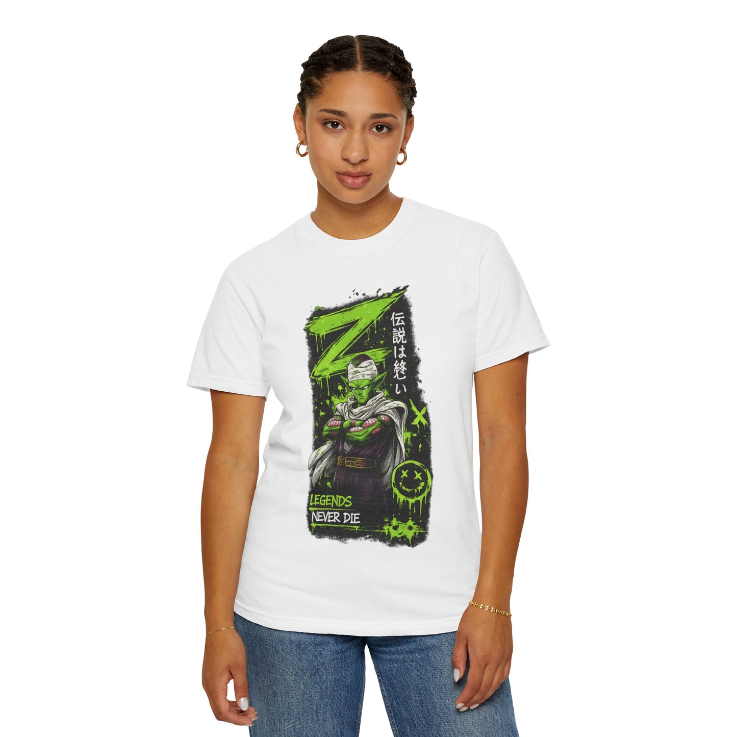 Dragon Warrior Graphic T-Shirt — "Legends Never Die" Neon Green Anime Design