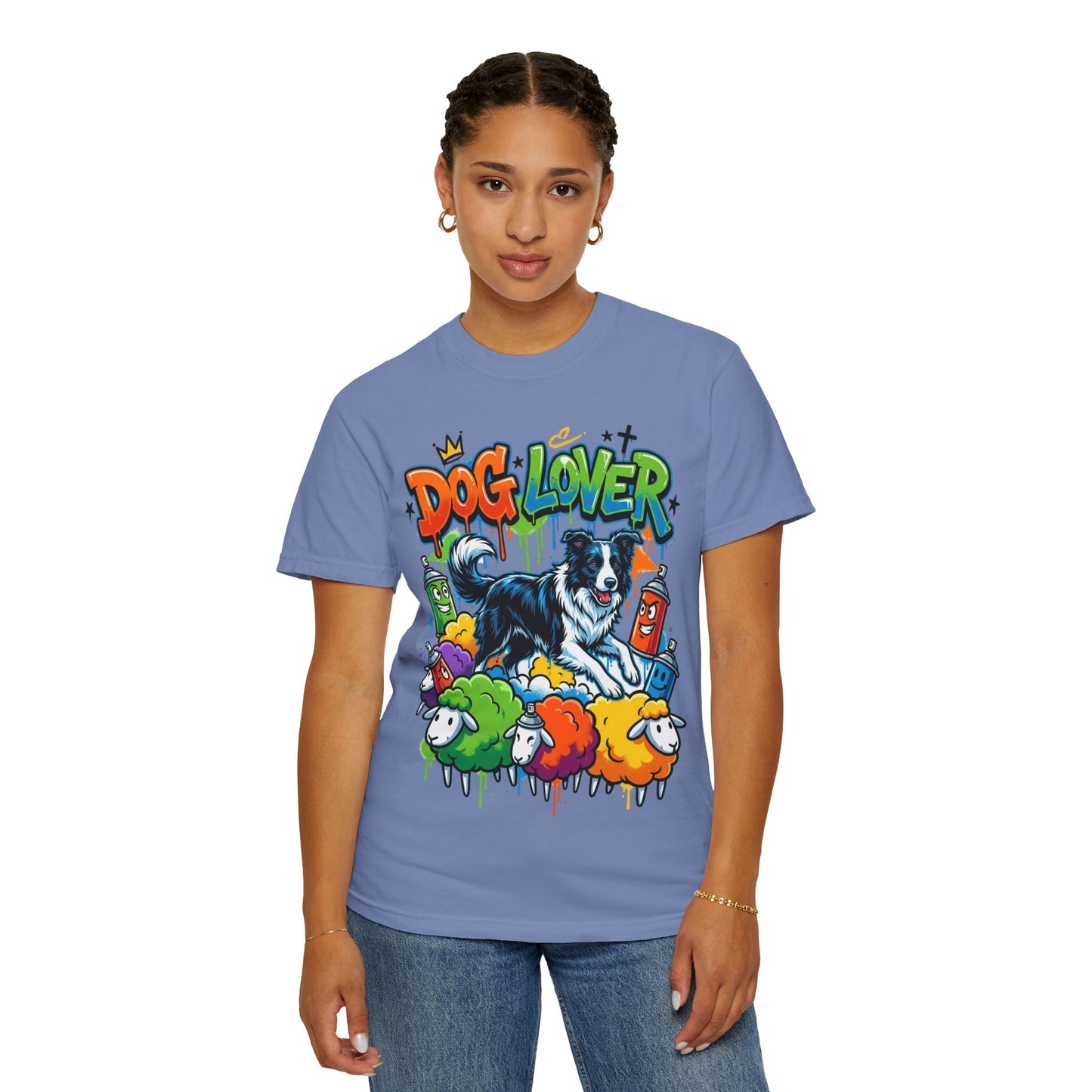 Dog Lover Graffiti T-Shirt — Colorful Border Collie Street Art Tee