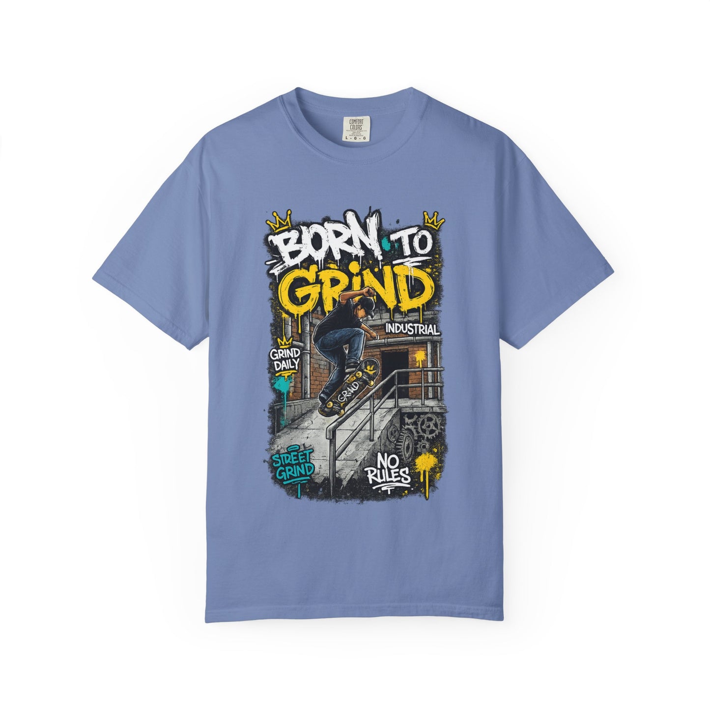 Born to Grind skateboarding graphic T-shirt | Skateboarder street art tee