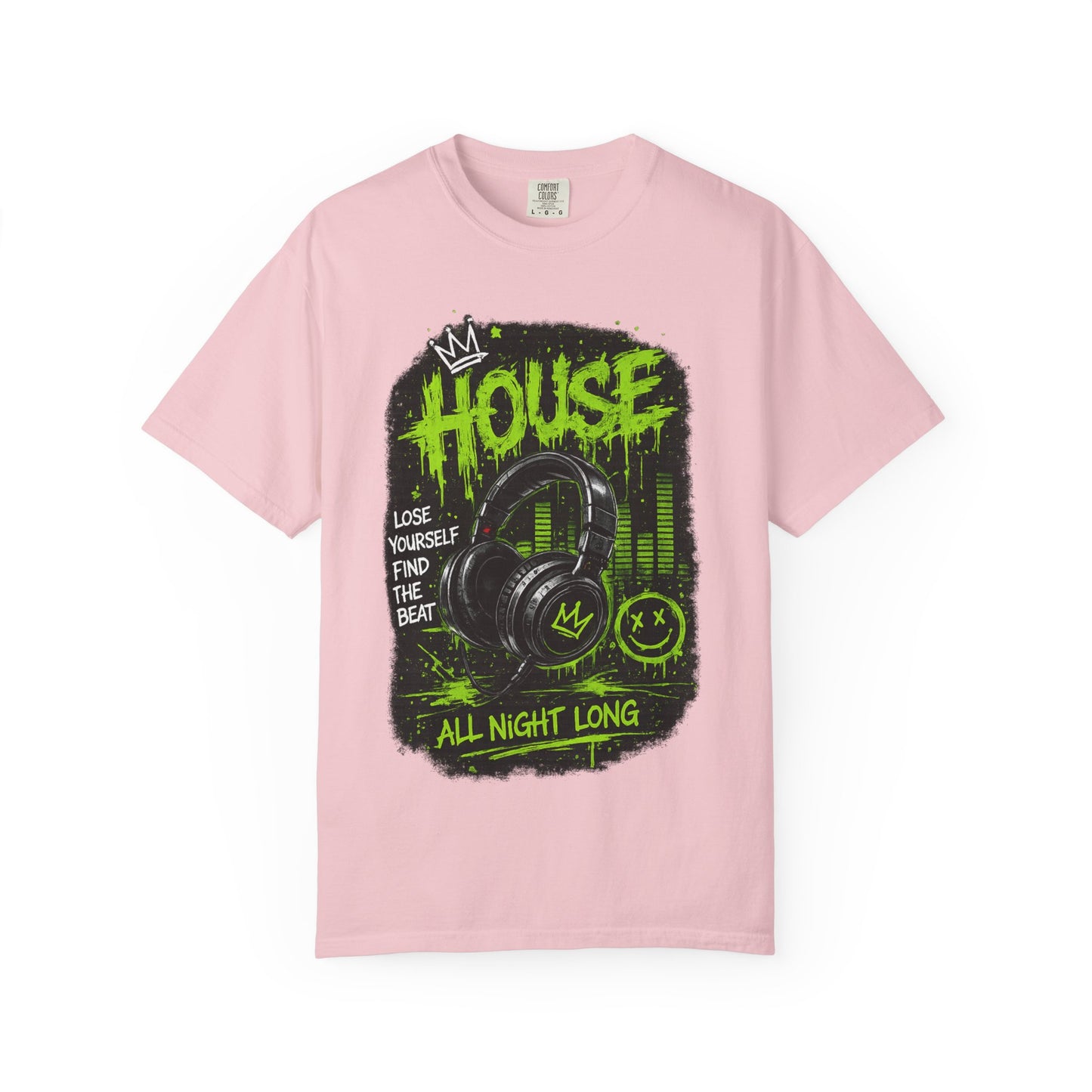 House Music Headphones T-Shirt — "House All Night Long" DJ Tee