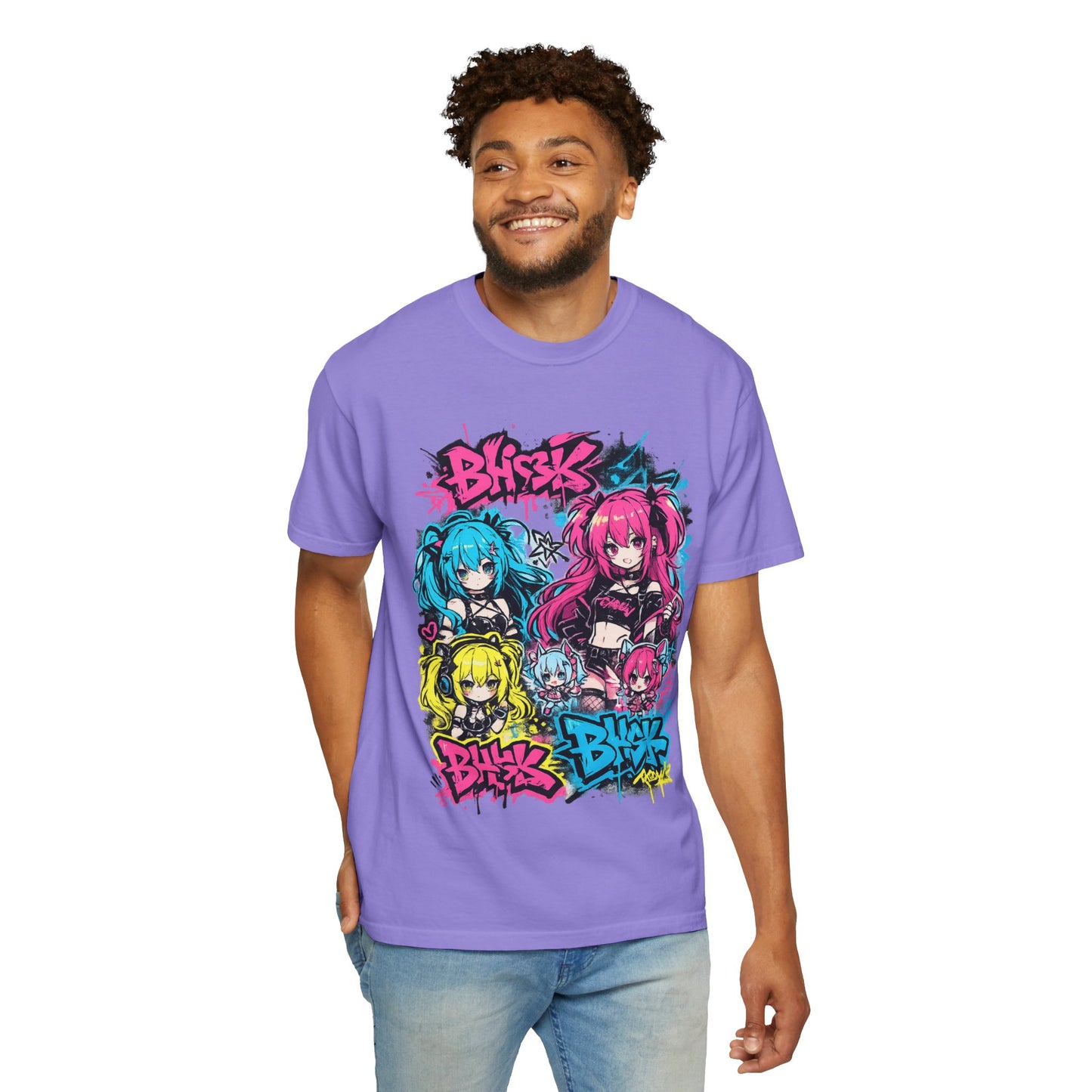Anime Graffiti Girl Group T-Shirt — Colorful Vocaloid Streetwear