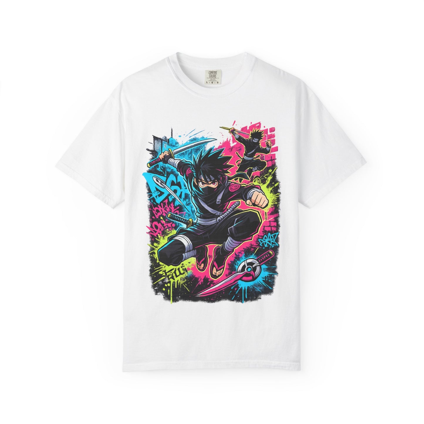 Anime Ninja Street Art T-Shirt — Neon Graffiti Graphic Tee