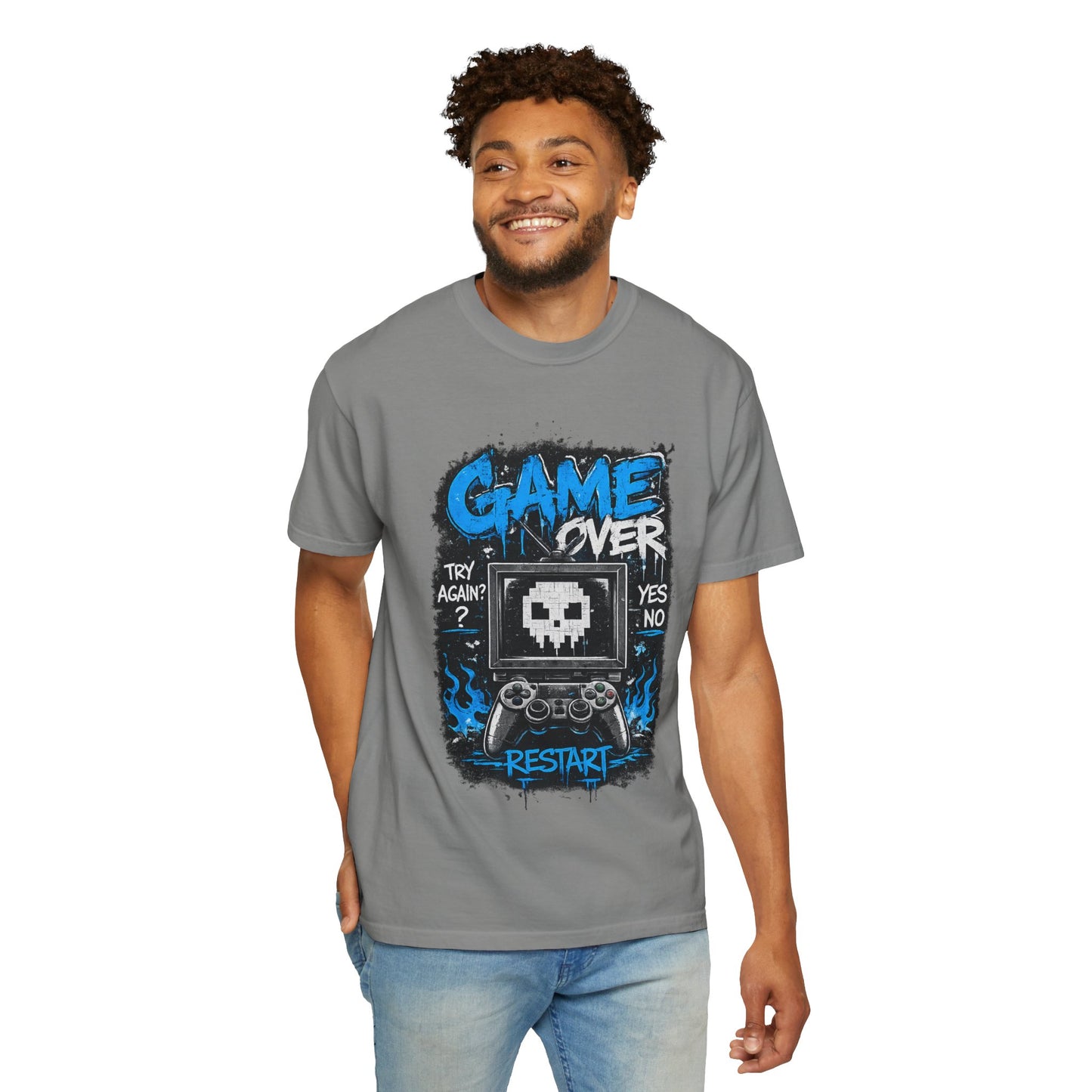 Game Over Skull Console controller T-Shirt | Restart pixel gaming tee