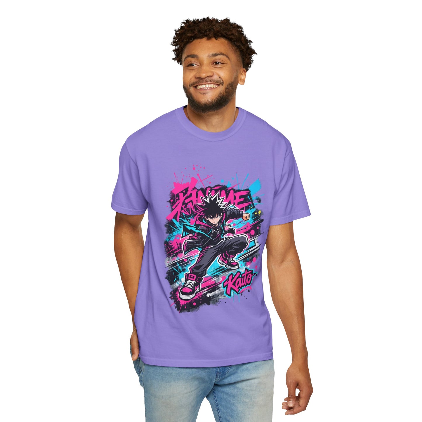 Skater Kaito Graphic T-Shirt — Neon Anime Streetwear