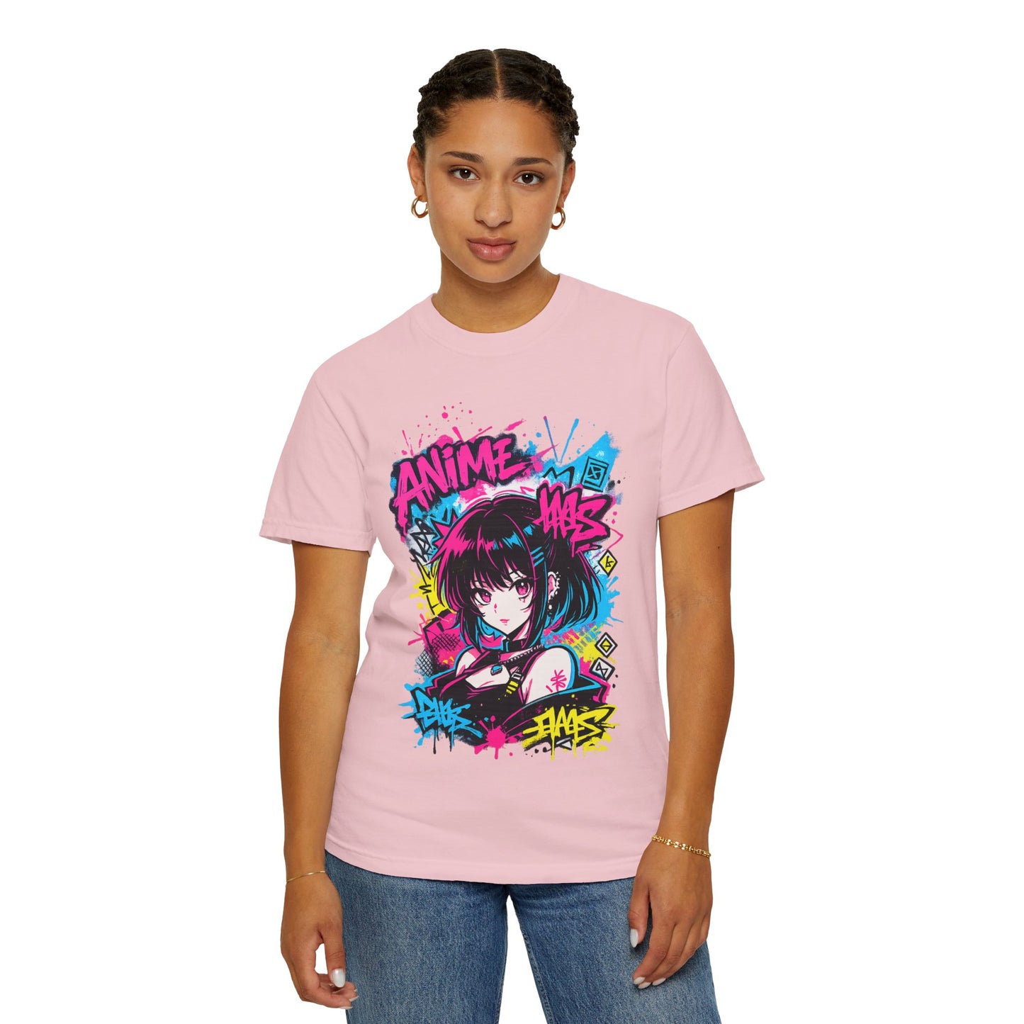 Anime Graffiti Girl T-Shirt — Neon Vaporwave Otaku Tee