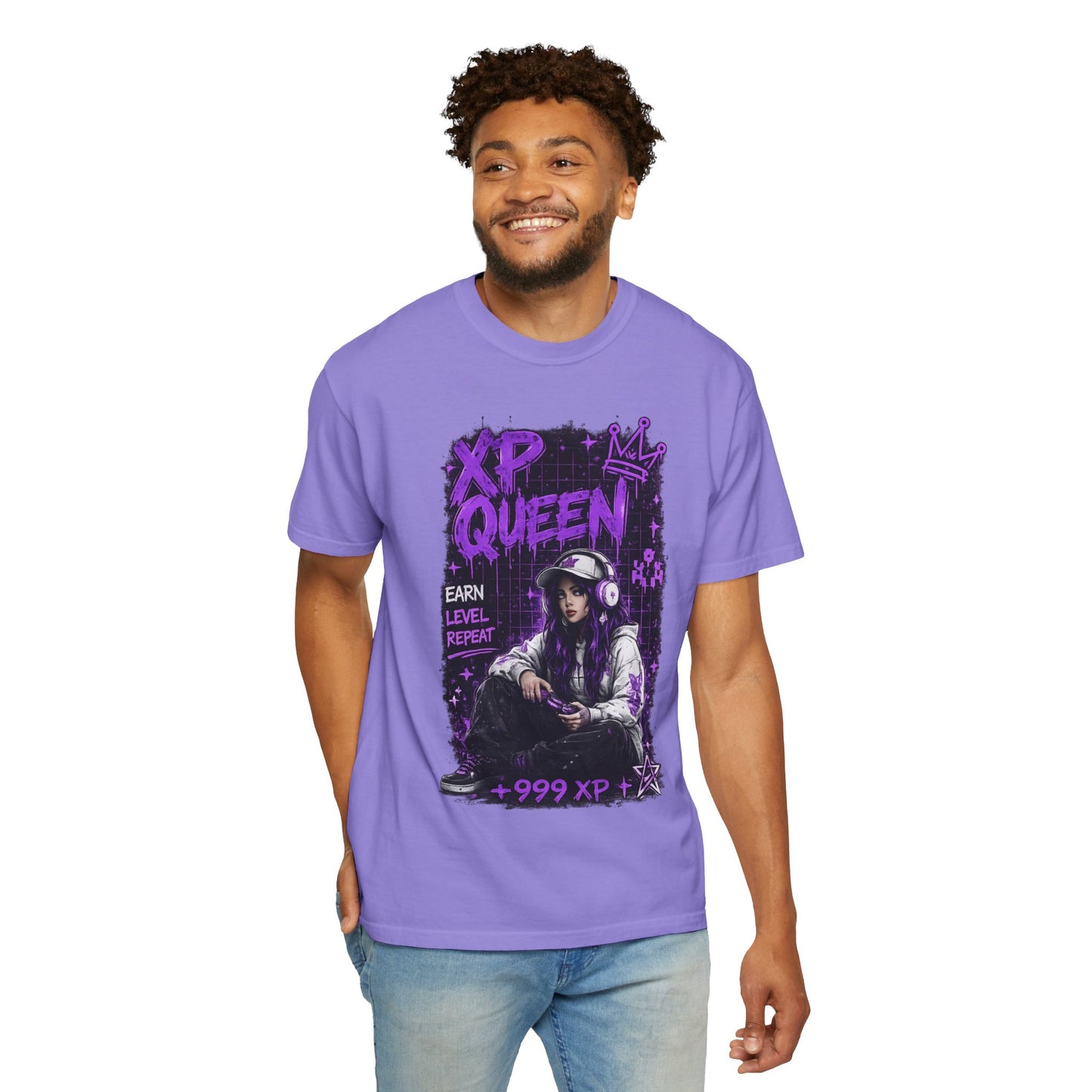 XP Queen T‑Shirt — Gamer Girl Graphic Tee (Earn Level Repeat +999 XP)