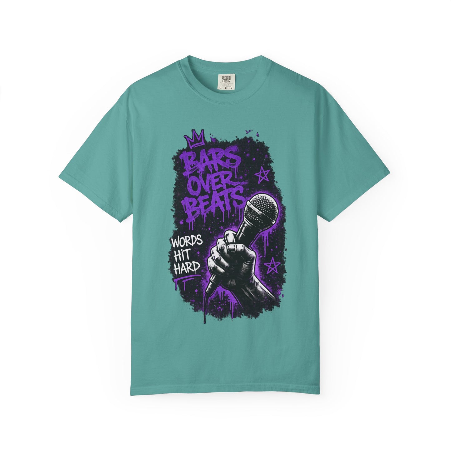 Bars Over Beats Microphone T‑Shirt — "Words Hit Hard" Rap Graphic Tee