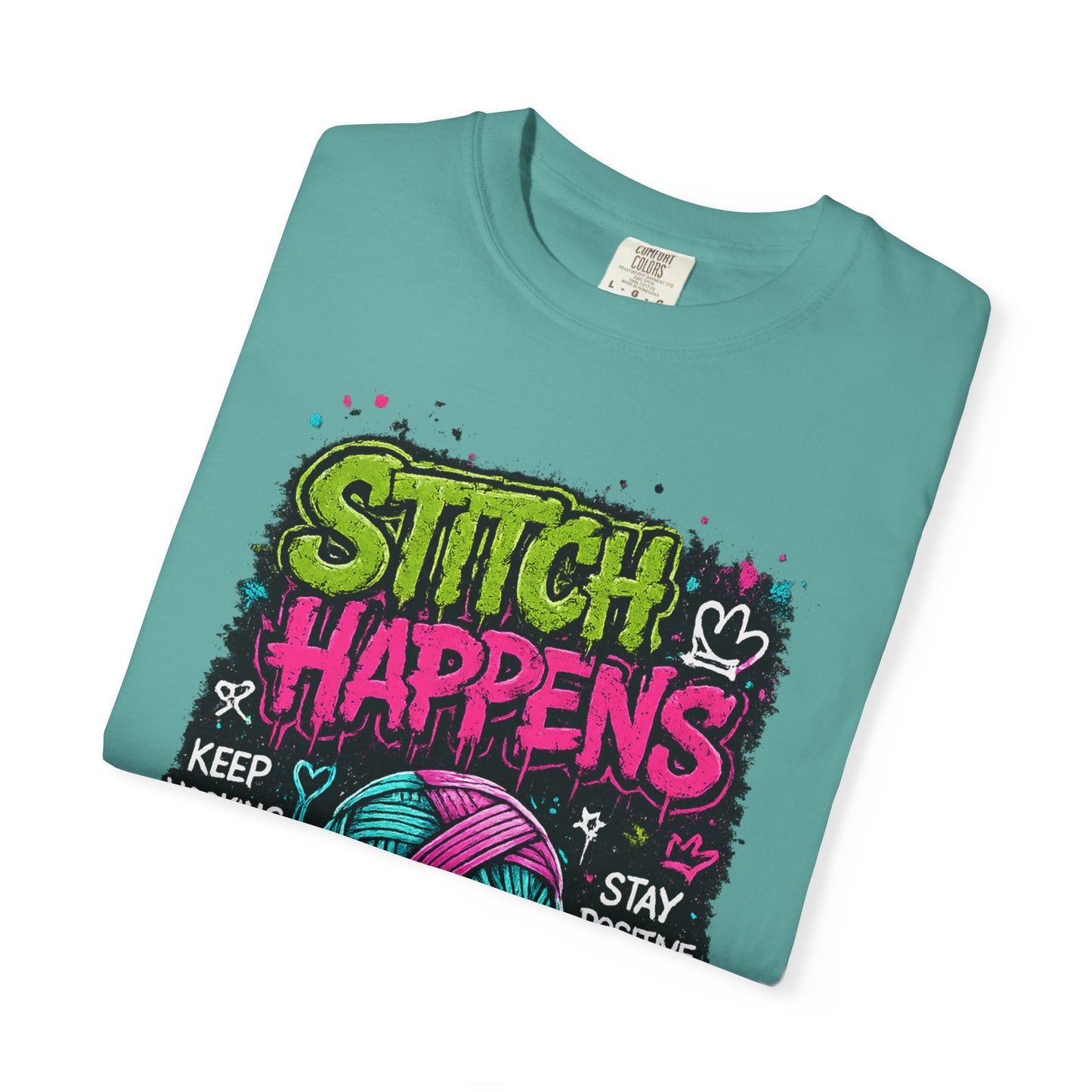 Stitch Happens T-Shirt — Funny Knitting & Crochet Graphic Tee