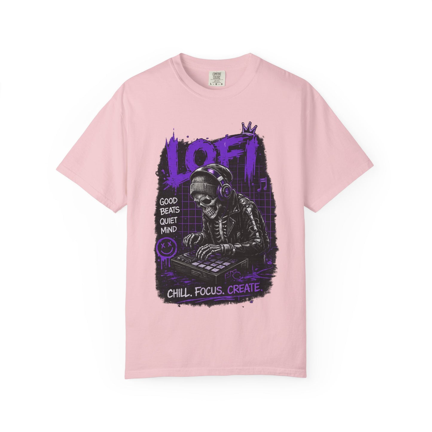 LoFi Skull DJ T-Shirt — "Chill. Focus. Create." Music Graphic Tee for Creators
