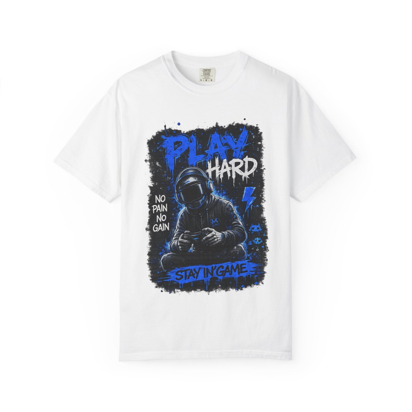 Play Hard Gamer Graphic T-Shirt — "No Pain No Gain" Hooded Player Design