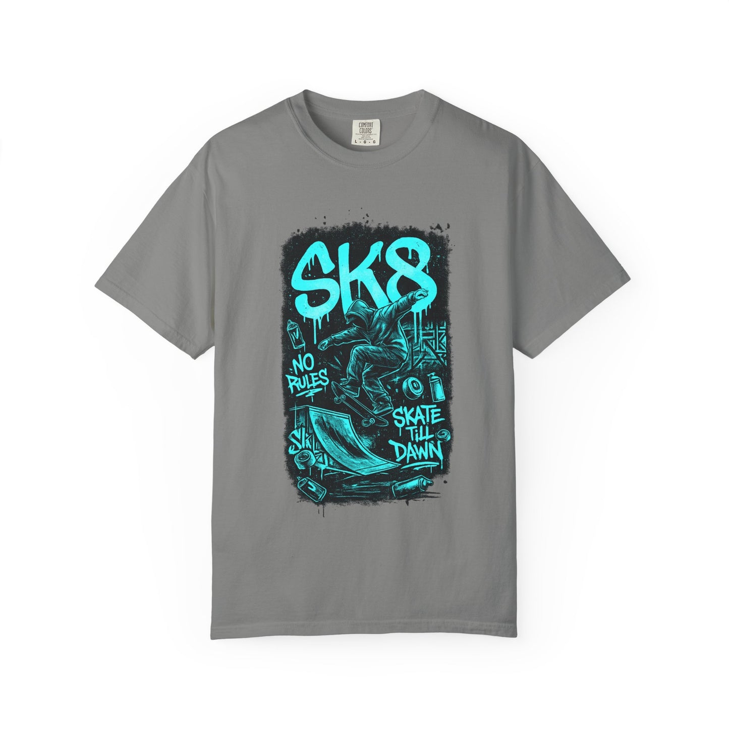 SK8 Skateboard Graphic T-Shirt — 'SK8' No Rules Skate Till Dawn Tee