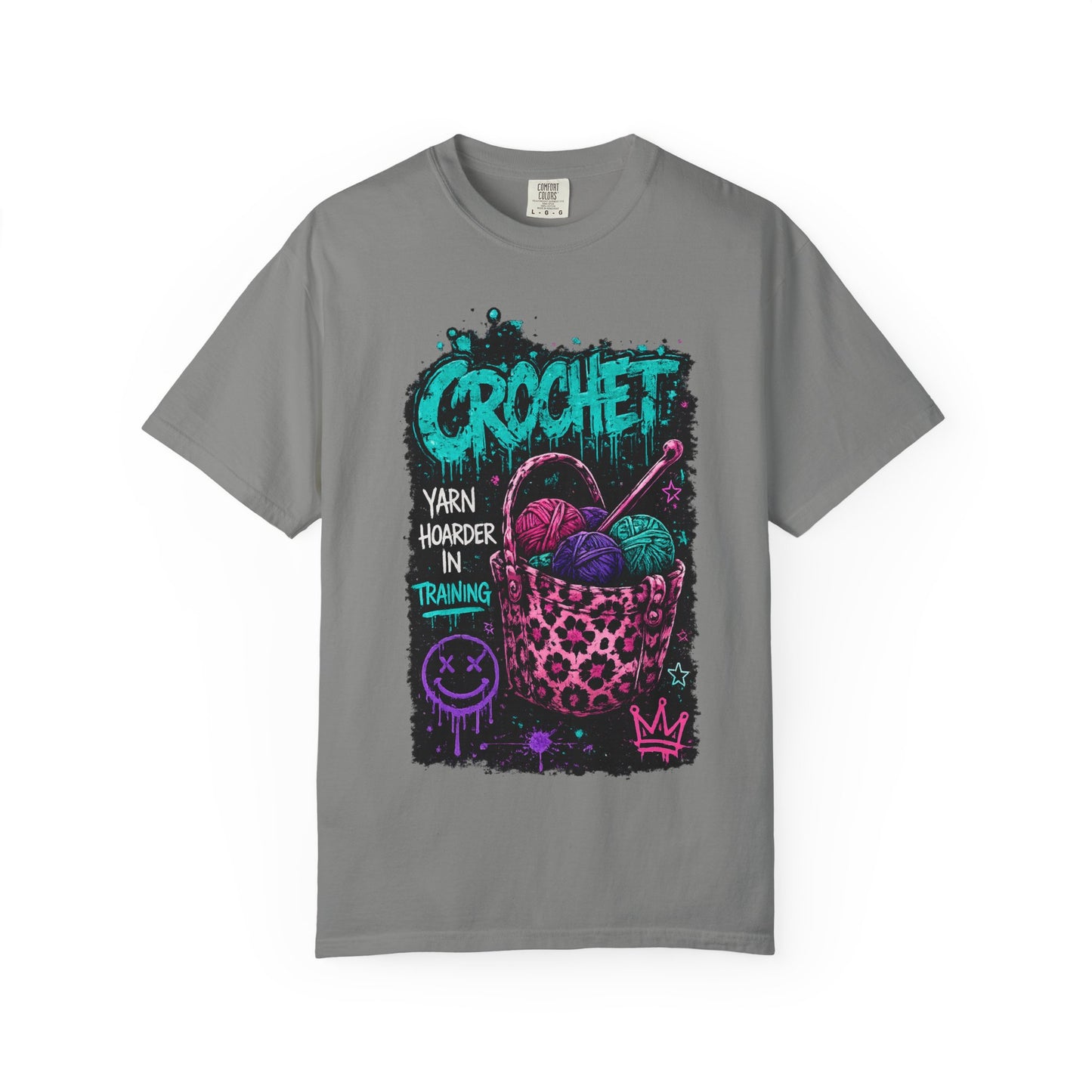 Crochet Crewneck T‑Shirt — "Yarn Harder in Training" Graphic