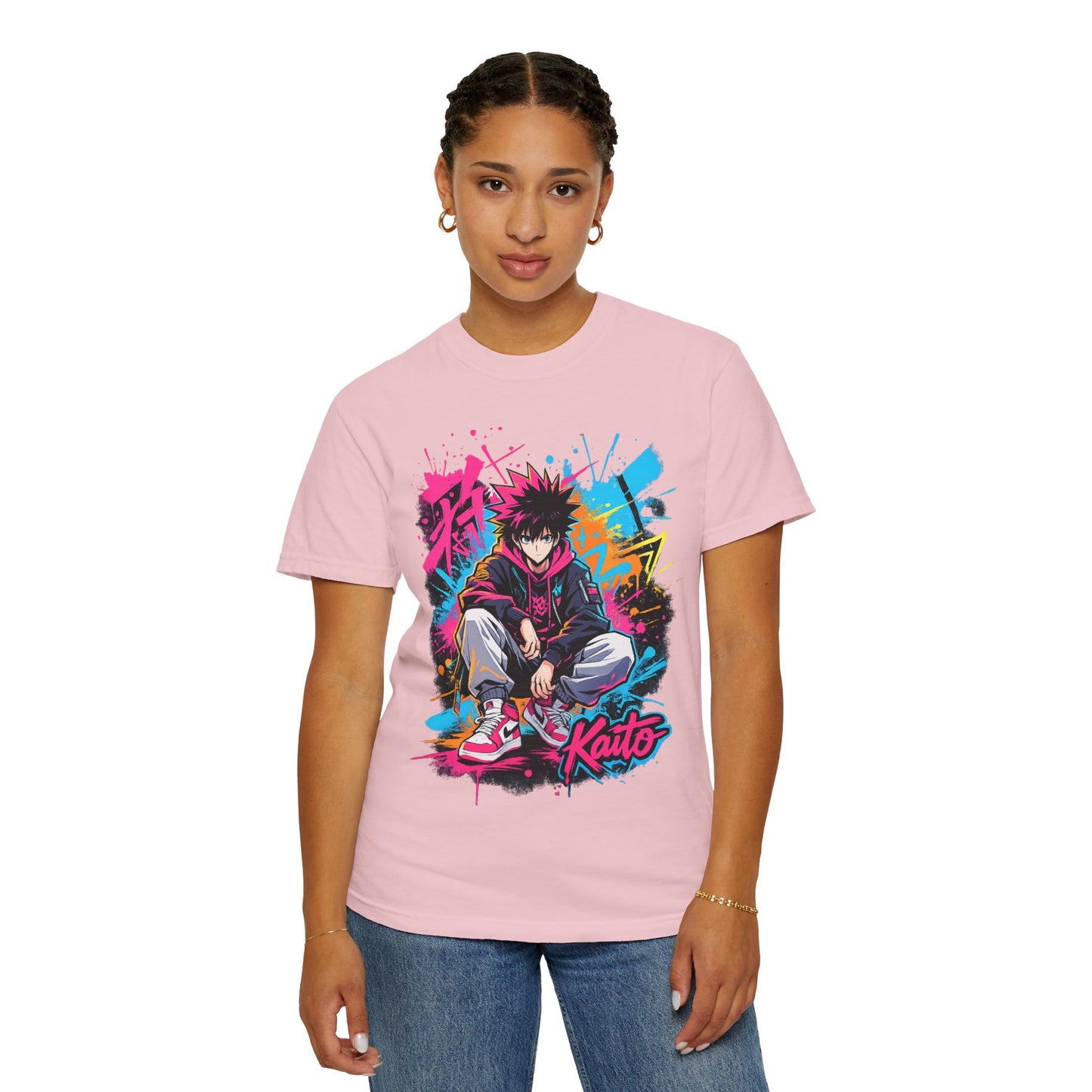Kaito Streetwear Anime Tee — Neon Graffiti Urban Graphic T-Shirt