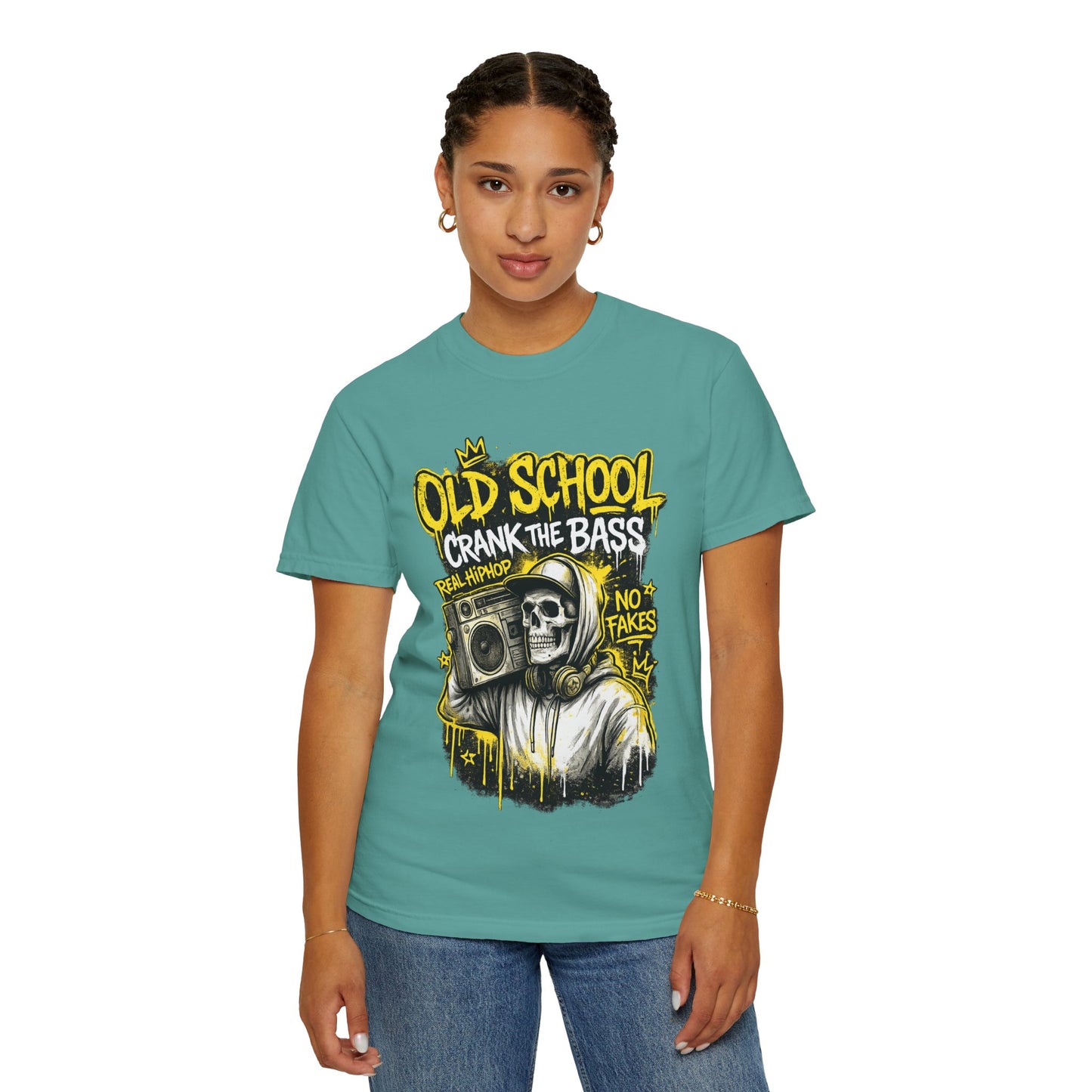 Old School Crank the Bass T-Shirt — Retro Hip Hop Skull Boombox Tee