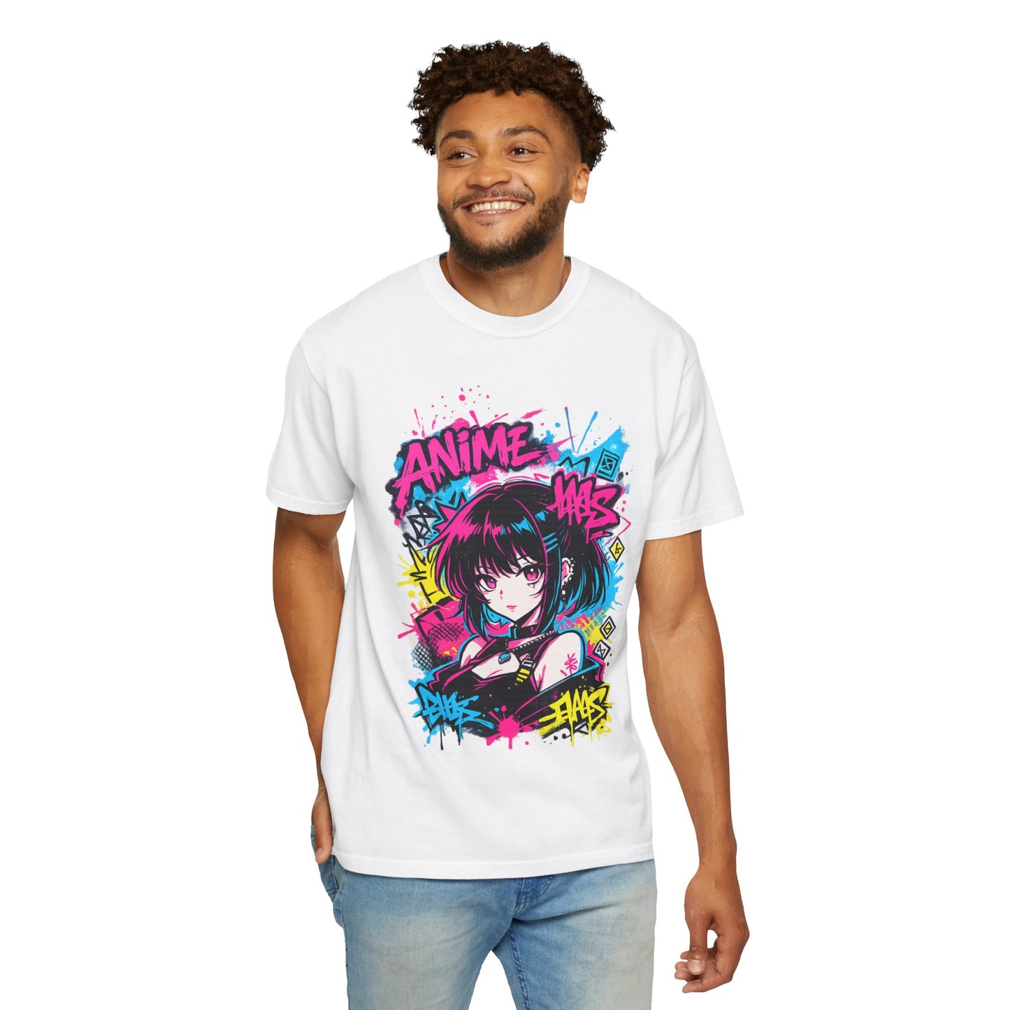 Anime Graffiti Girl T-Shirt — Neon Vaporwave Otaku Tee